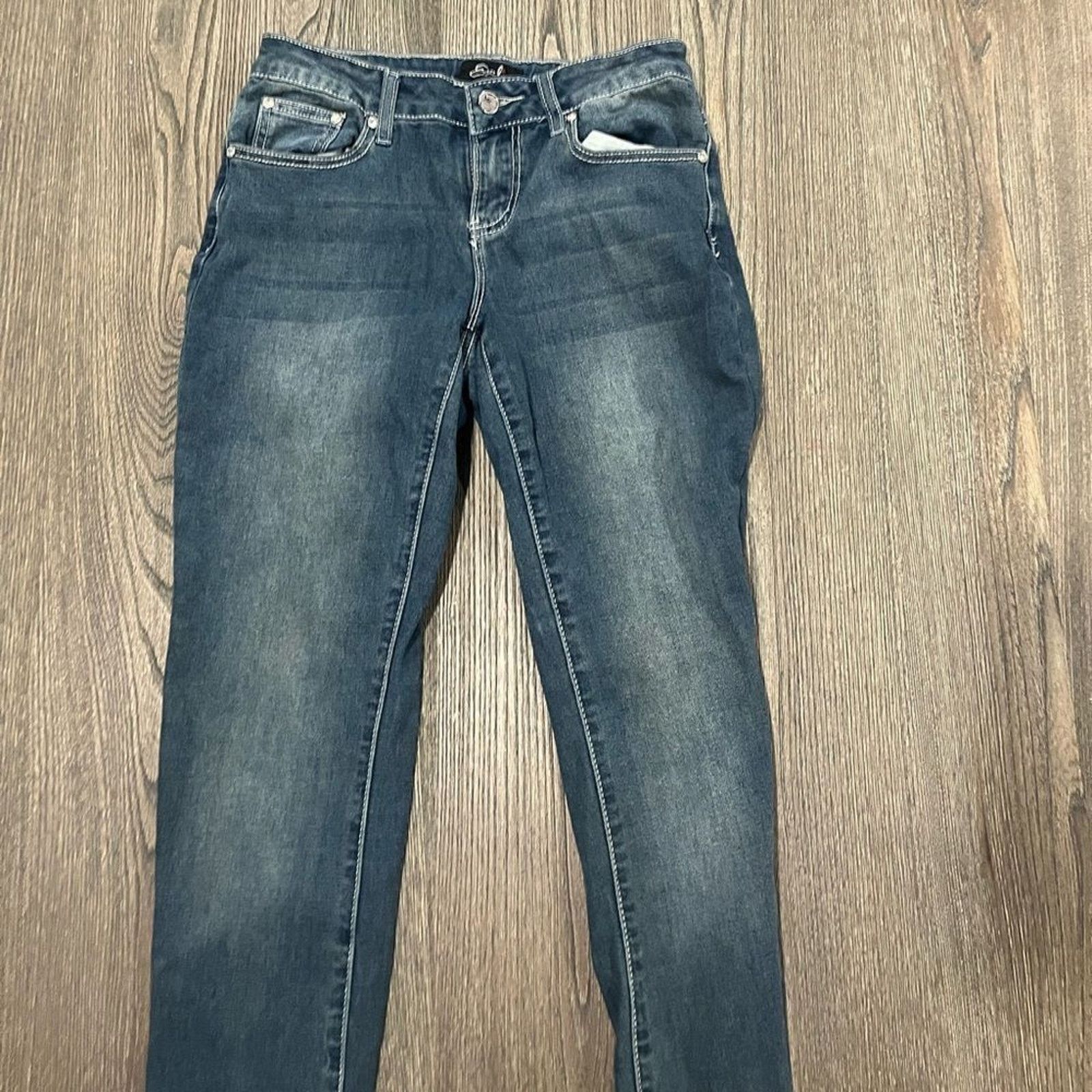 Vintage Earl Jean Slim Boot Dark Wash Faded Embroidered Jeans Size 4 Size 27" / US 4 / IT 40 - 2 Thumbnail