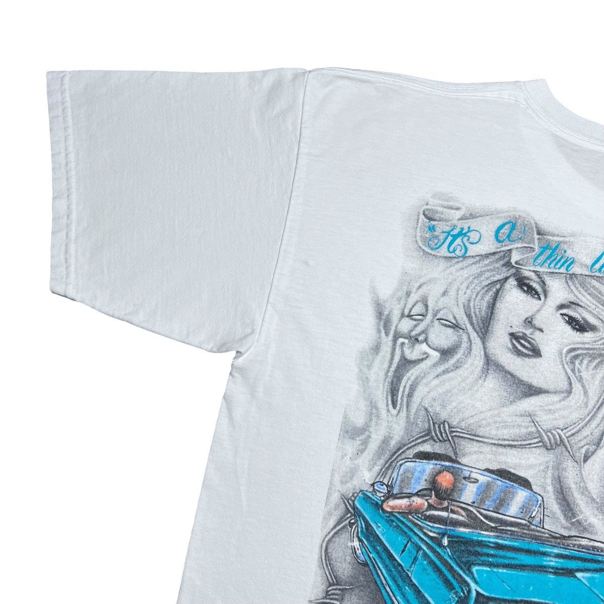 Other 90s Lowrider Thin Line Between Love And Hate Chicano T-Shirt Size US XL / EU 56 / 4 - 12 Thumbnail