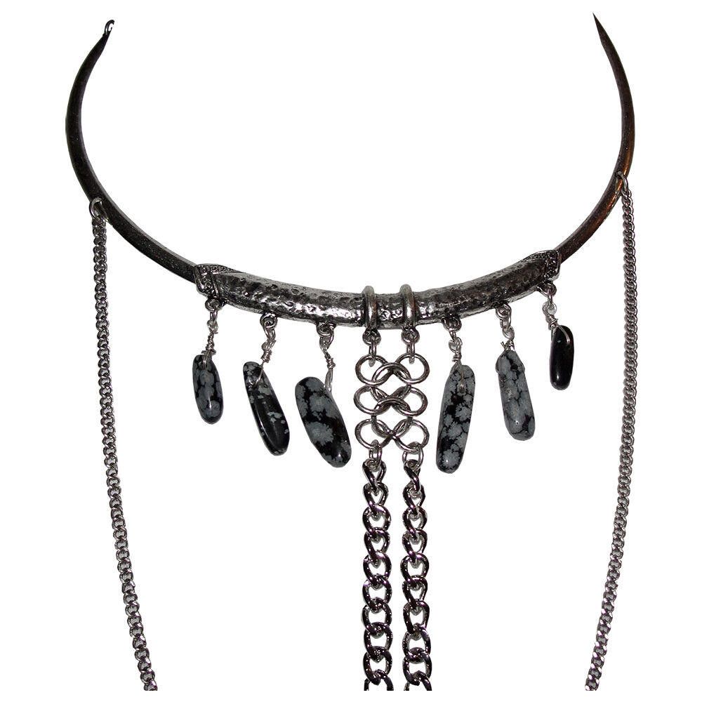 Designer New Silver Tone Bedouin Inspired Obsidian Dangle Necklace Size ONE SIZE - 2 Thumbnail