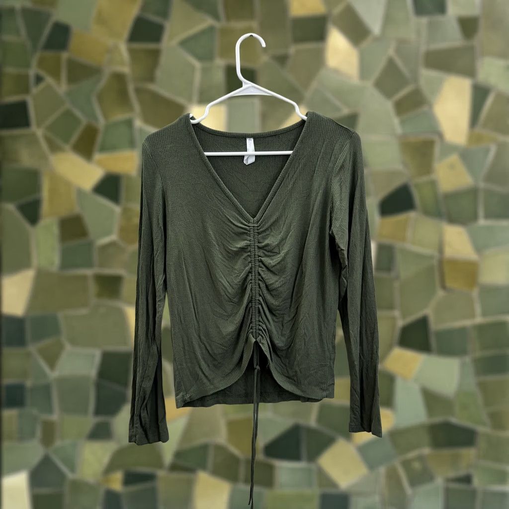 Vintage Love Charm Womens Shirt Green Ribbed Long Sleeve Button-Up V-Neck XL Size L / US 10 / IT 46 - 1 Thumbnail
