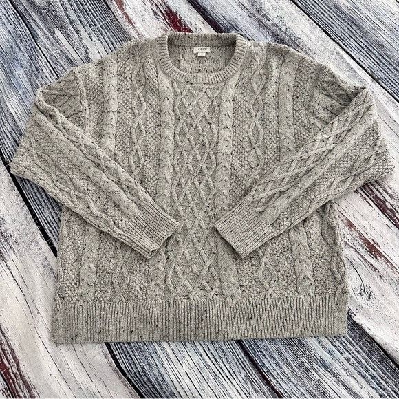 J.Crew J. Crew Speckled Gray Fisherman Cable Knit Oversized Sweater Size L / US 10 / IT 46 - 2 Thumbnail