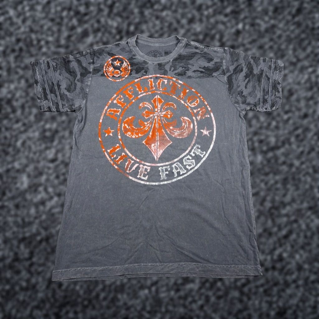 Affliction Affliction T-Shirt Men's XL Gray Graphic AOP Double-Sided Live Fast Y2K Shirt Size US XL / EU 56 / 4 - 1 Thumbnail