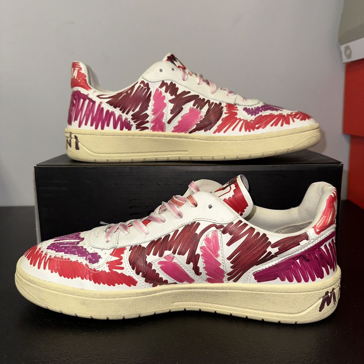 Marni × Veja Marni x Veja V-10 Scribble Leather Sneakers - US 11.5 Eu Size US 11.5 / EU 44-45 - 2 Thumbnail