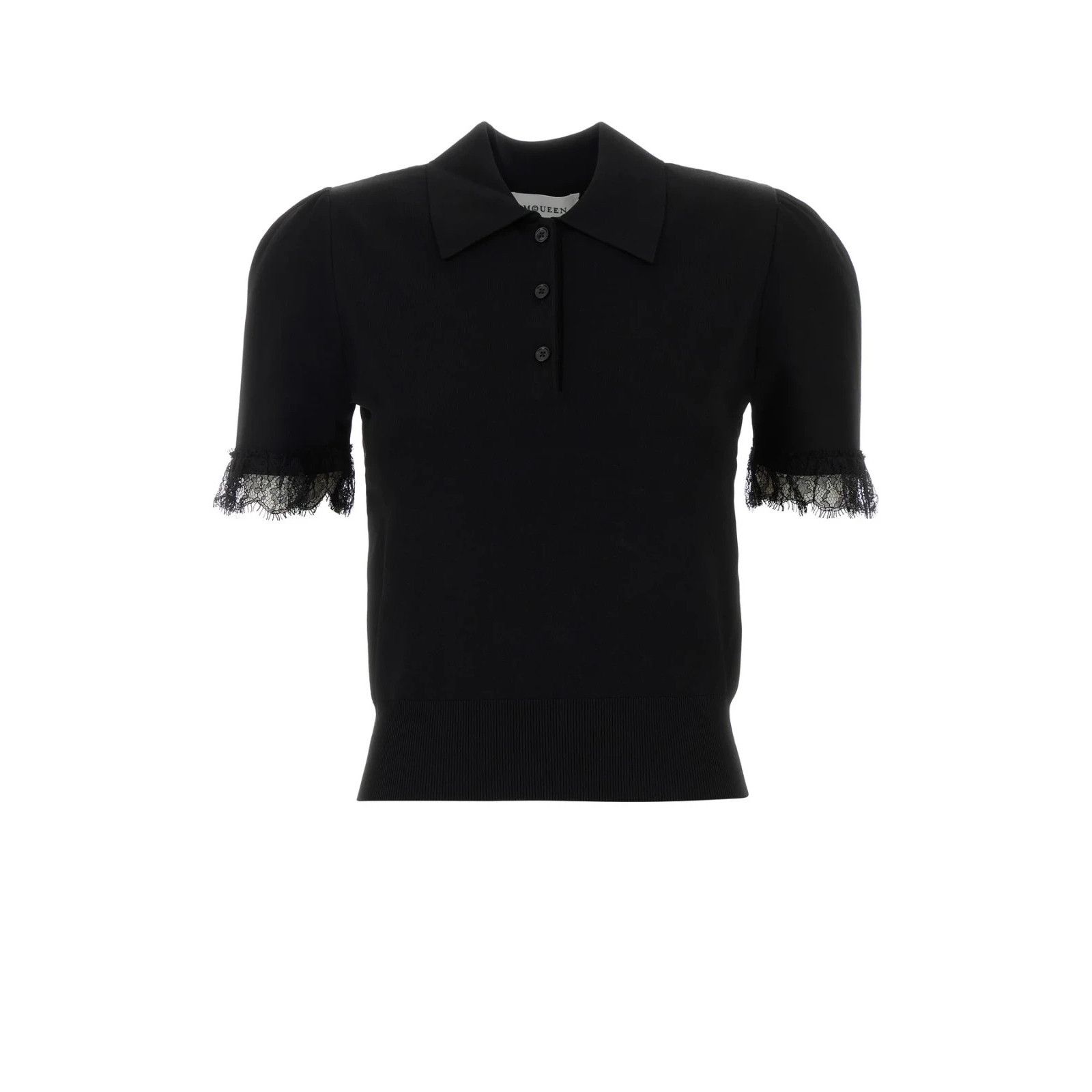 ALEXANDER MCQUEEN Black Viscose Blend Polo Shirt New & Authe
