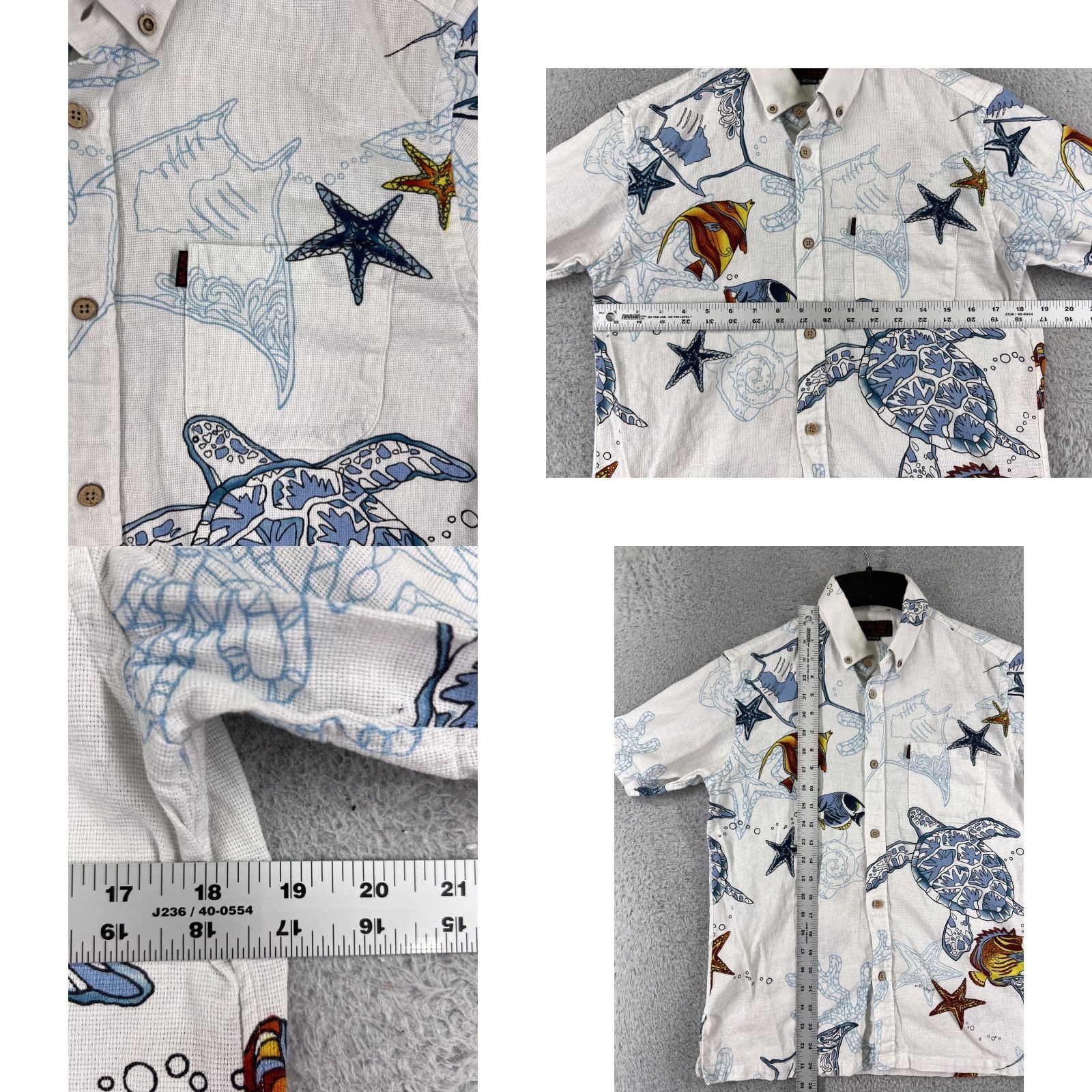 Vintage Majun Shirt Mens Medium White Blue Tropical Fish Sea Turtle Button Up Japan Size US M / EU 48-50 / 2 - 8 Thumbnail