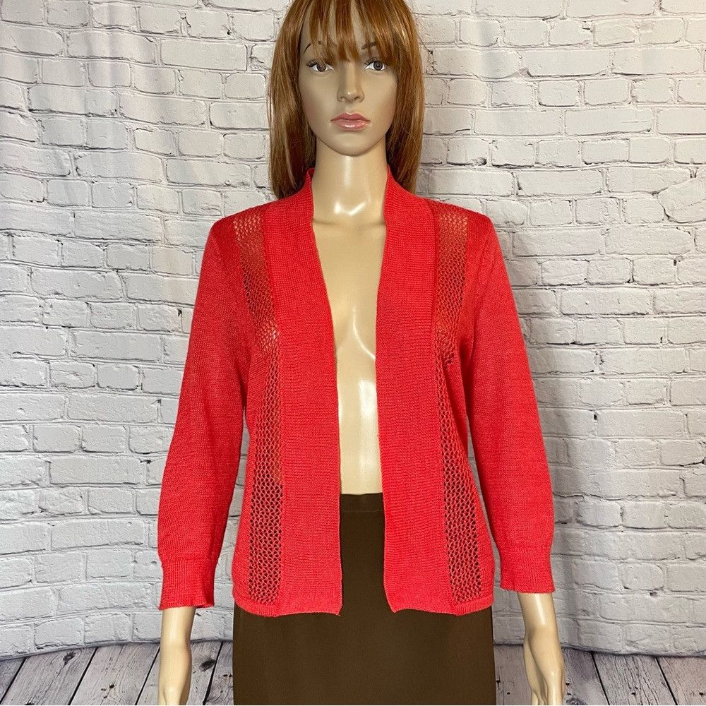 Chicos New Chico's Red Knit Open Front Cardigan Size 0 US S Size S / US 4 / IT 40 - 1 Thumbnail