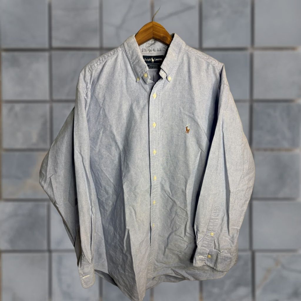 Ralph Lauren VINTAGE Ralph Lauren Shirt Blue Oxford Pony Button Up Mens 17 Size US XL / EU 56 / 4 - 1 Thumbnail