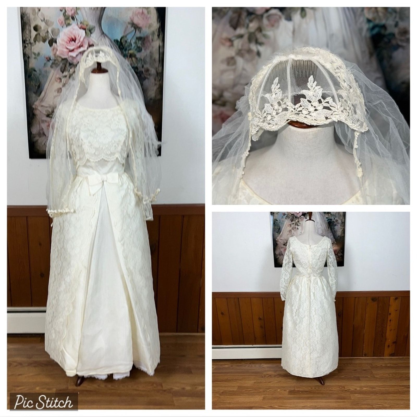 Vintage Beautiful Vintage 1950s Lace Wedding Gown & Veil! Size M / US 6-8 / IT 42-44 - 1 Thumbnail