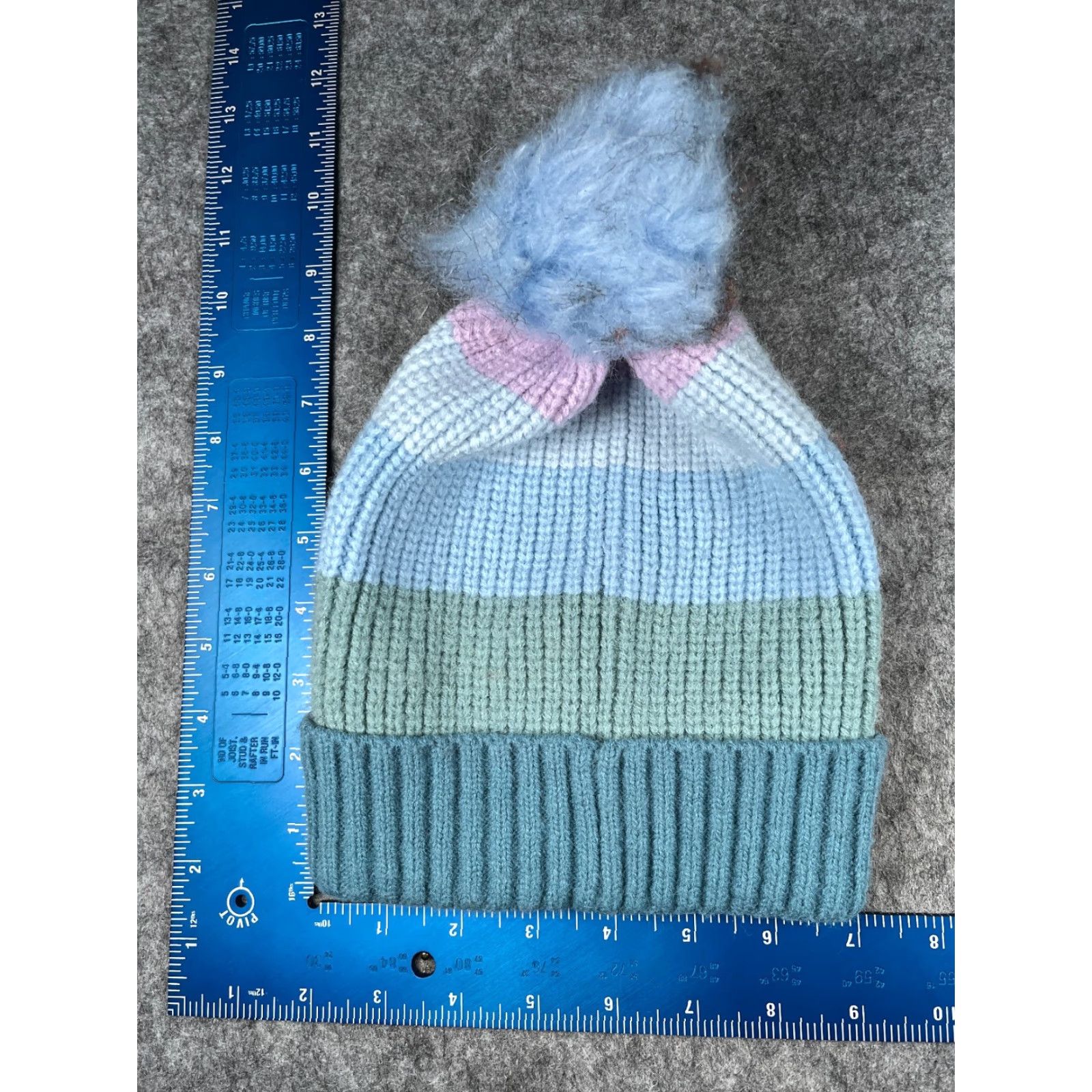 Vintage West Loop Beanie Women One Size Blue Stripe Knit Acrylic Beanie - West Loop Hat Womens Striped Lightweight Ski Theme 90s? Size ONE SIZE - 2 Thumbnail