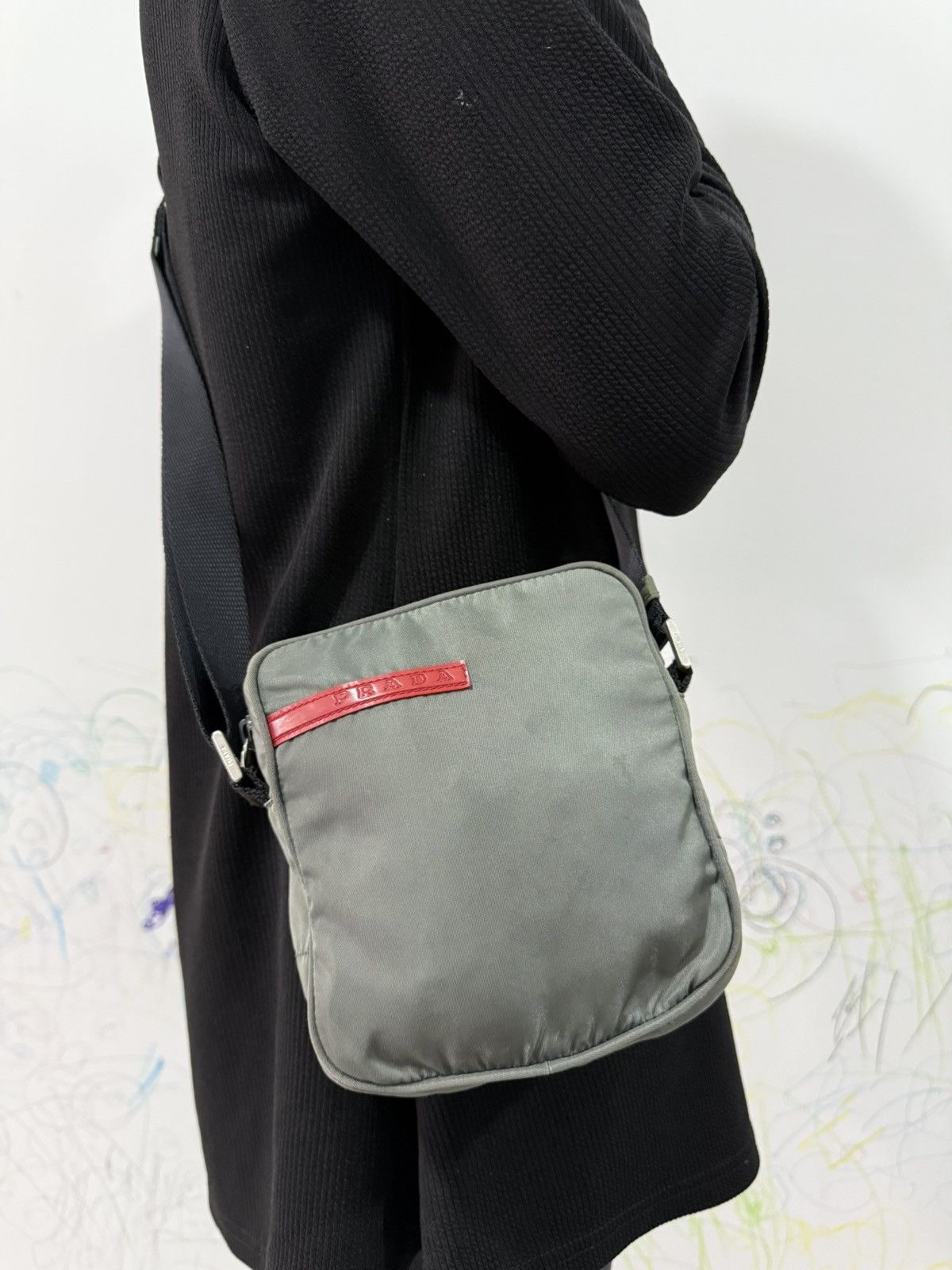 Prada Grey Small Sling Crossbody Bag, Men's