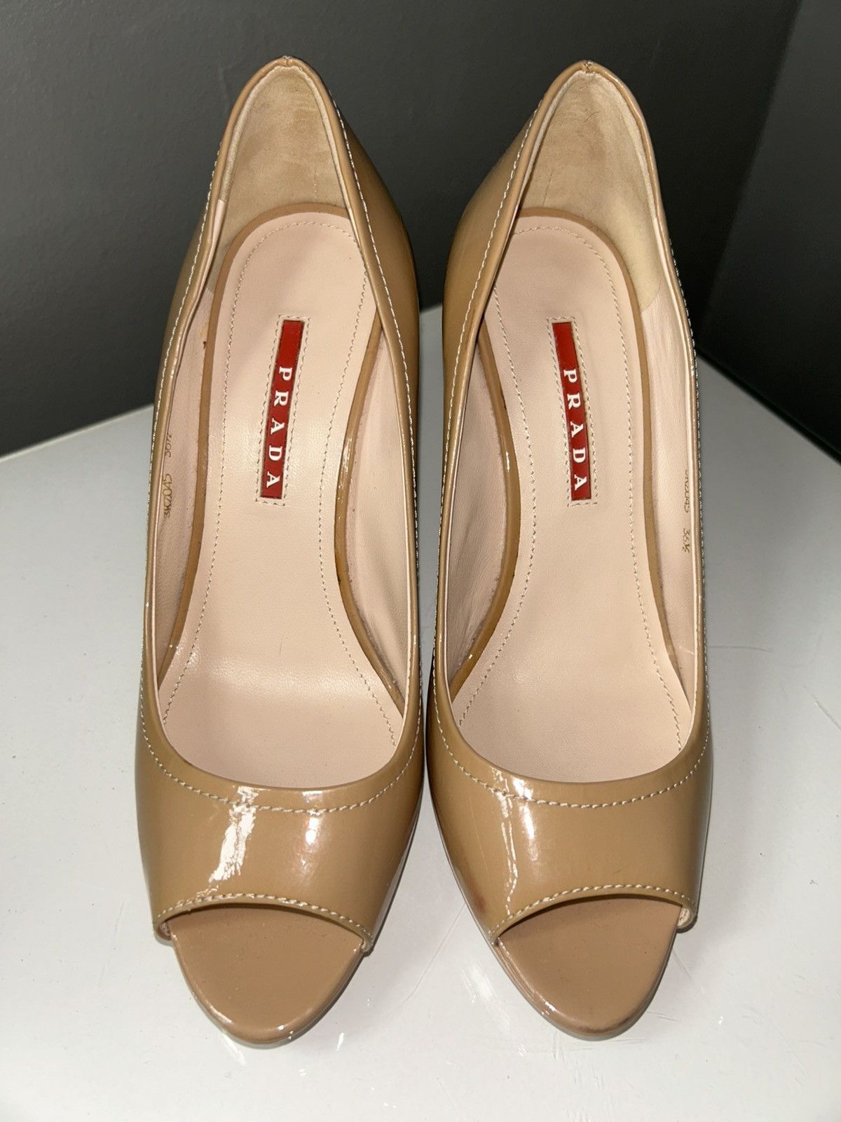 Prada Prada Espadrilles Nude Patent Leather Peep-Toe Wedges s 36.5 Size US 6.5 / IT 36.5 - 3 Thumbnail