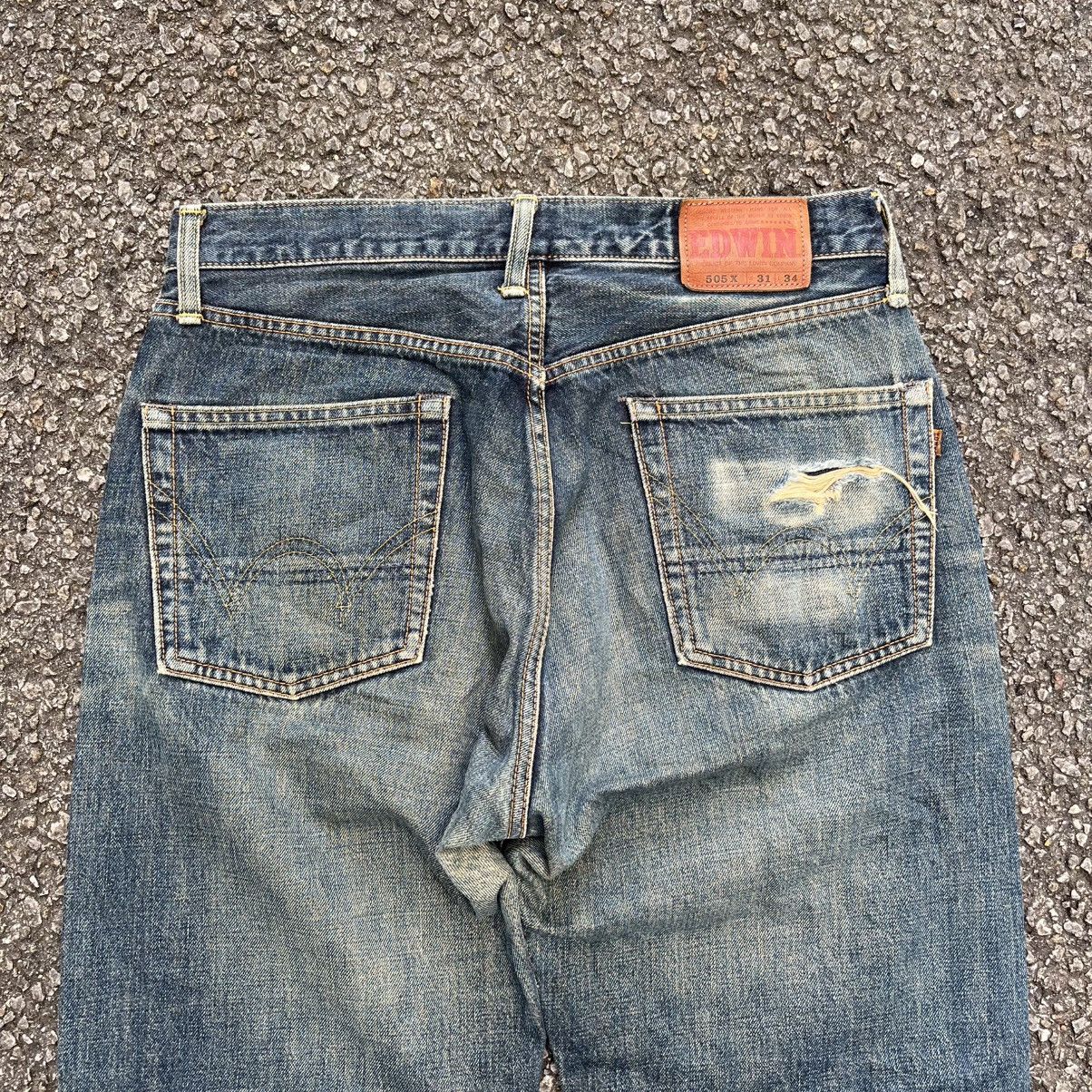 Hysteric Glamour VINTAGE EDWIN 505X SELVEDGE MUDWASH RUSTY DISTRESSED DENIM Size US 31 - 13 Thumbnail