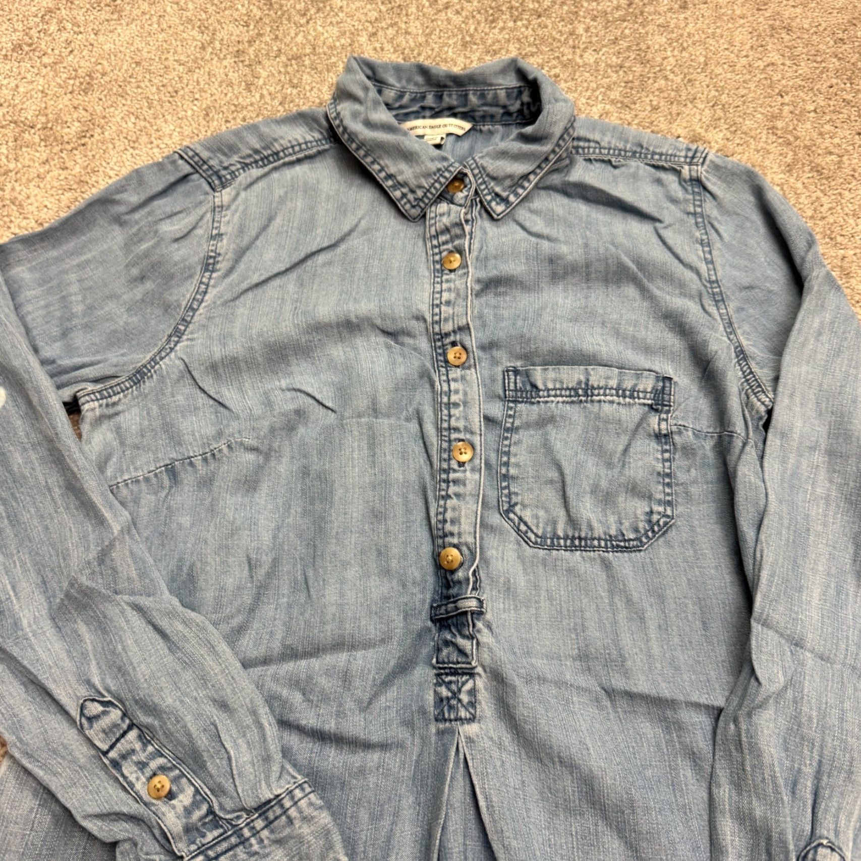 American Eagle Outfitters American Eagle Outfitters Shirt Dress Womens S Blue Chambray Midi Long Sleeve Casual Size S / US 4 / IT 40 - 3 Thumbnail