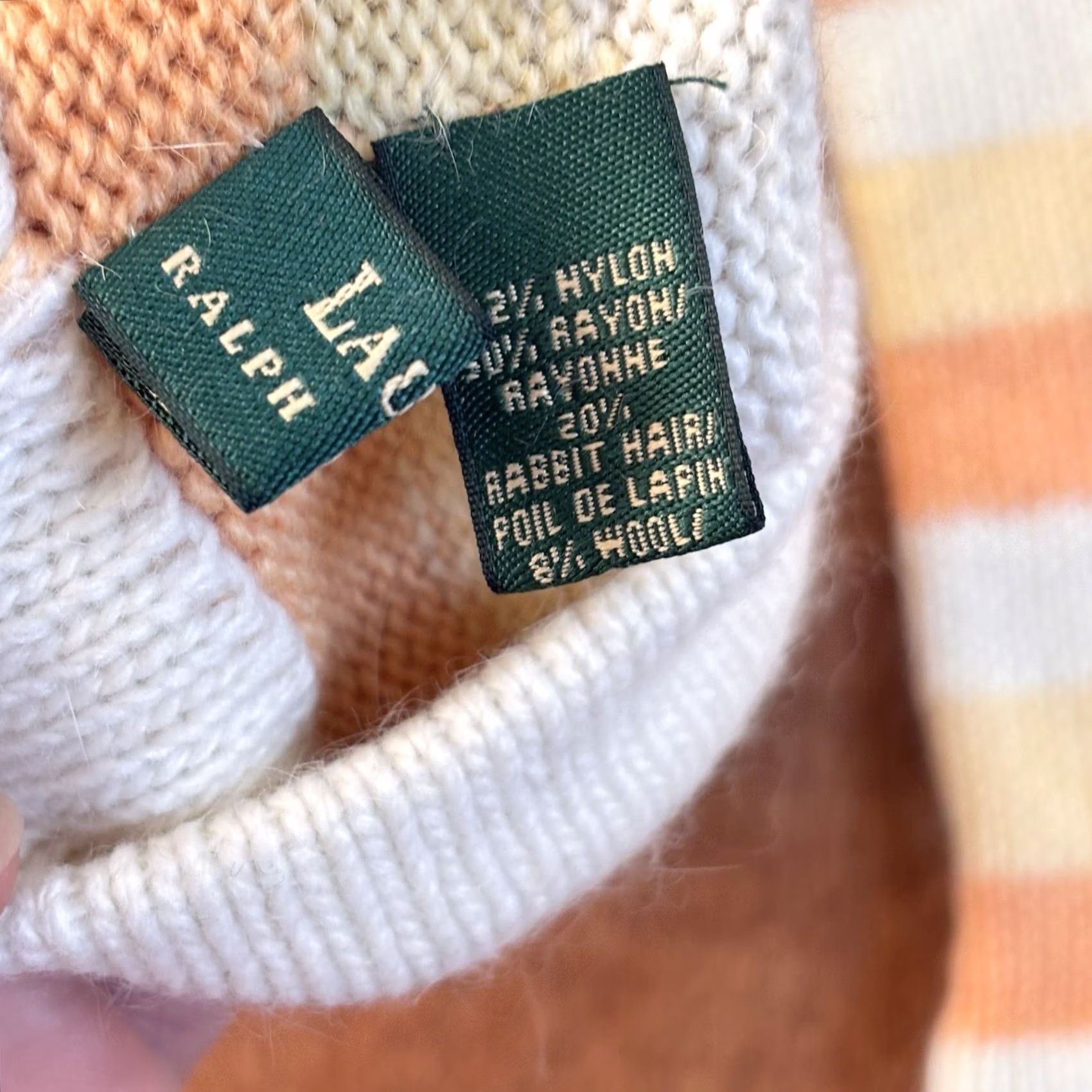 Ralph Lauren Lauren Ralph Lauren Glove Beanie Orange White Stripes One Size Women Angora Nylon Wool Set Size ONE SIZE - 4 Thumbnail