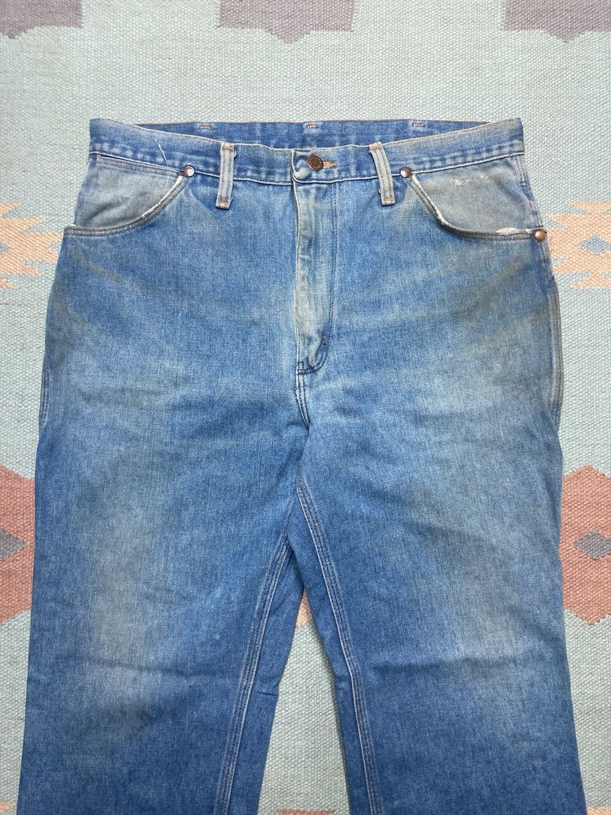 Vintage × Wrangler 70s wrangler jeans faded denim straight leg talon farm 34x28 Size US 34 / EU 50 - 3 Thumbnail