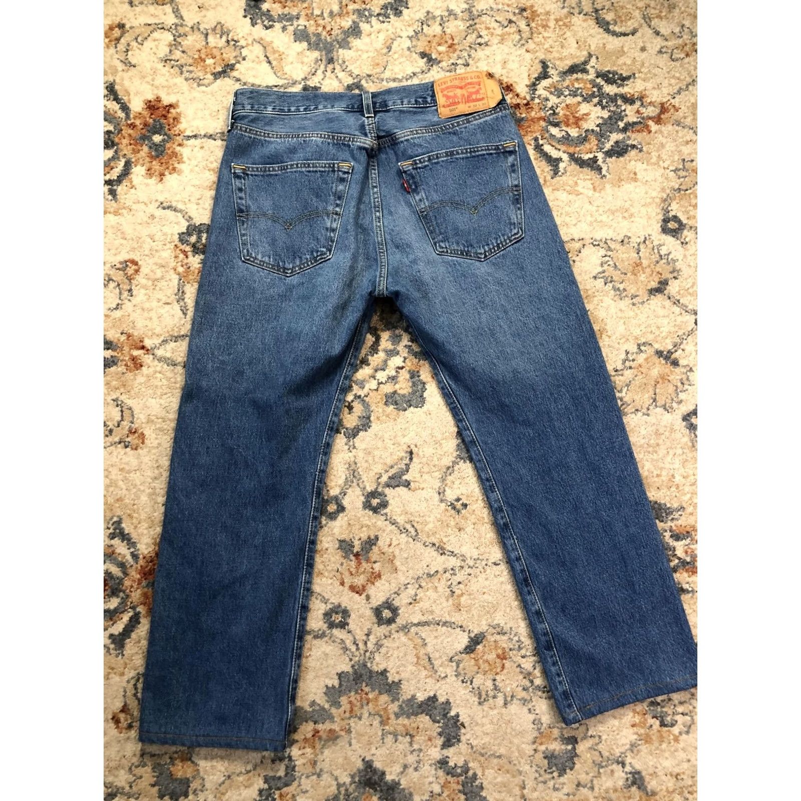 Levi's Levi's 501 Jeans Mens 32x27 Blue Wash Denim Straight Leg Button Fly Red Tab Shirt Size US 32 / EU 48 - 7 Thumbnail