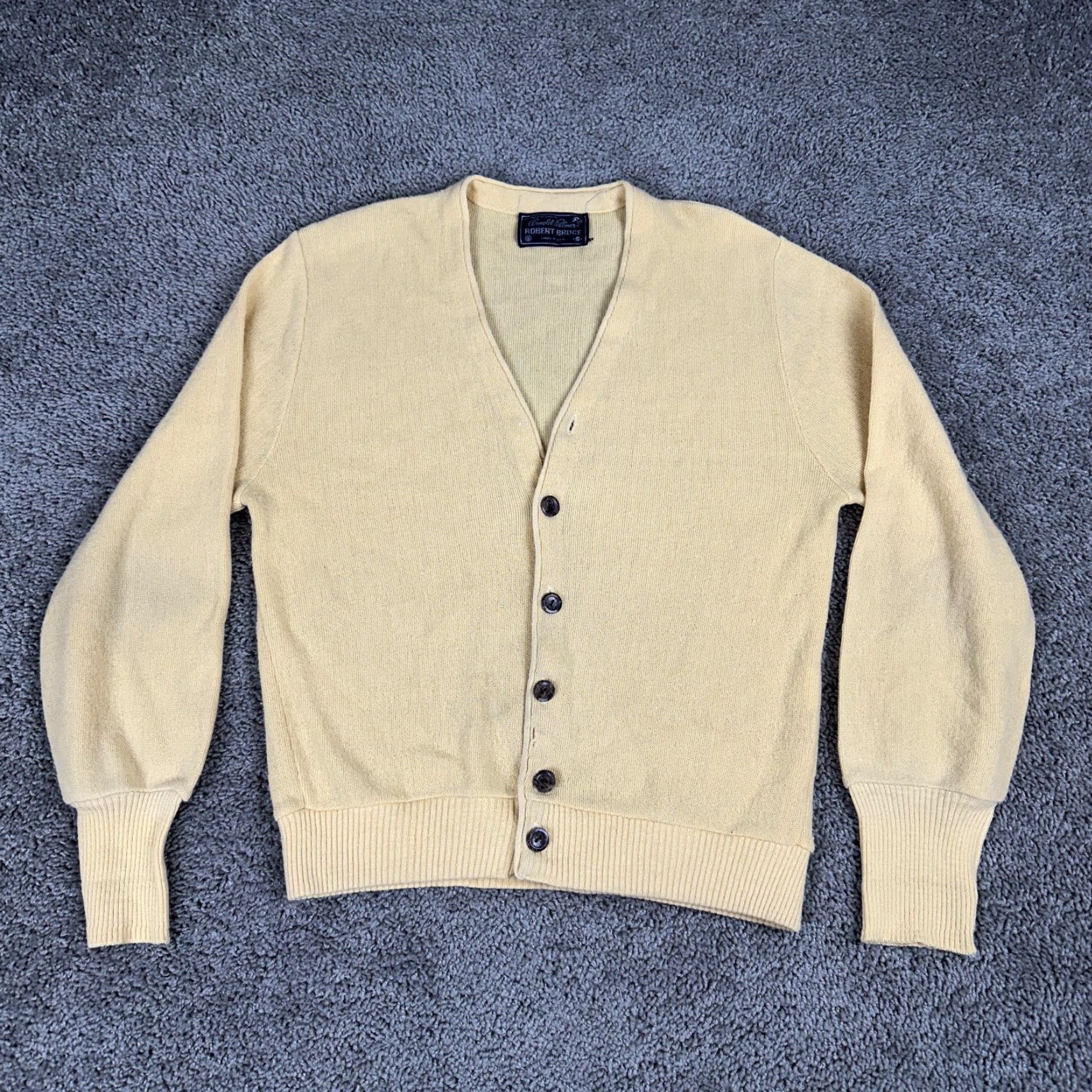 Vintage VINTAGE Arnold Palmer Robert Bruce Sweater Cardigan Mens S Yellow Solid Knit Button Up Cardigan All Seasons Fall Spring Summer Winter 60s Mens Size US S / EU 44-46 / 1 - 2 Thumbnail