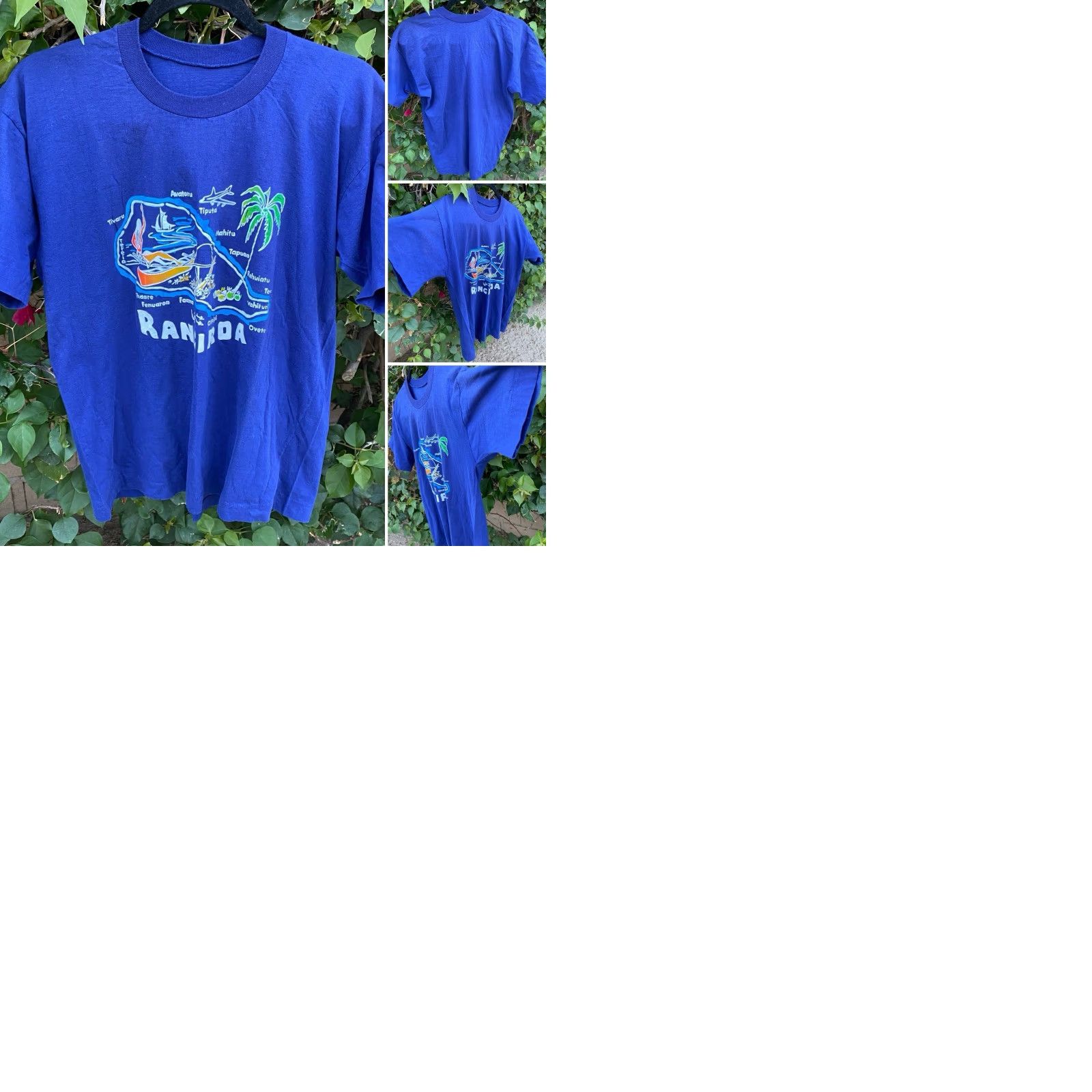 ALOHAS VINTAGE Rangiroa French Polynesia Map T Shirt Blue Island Graphic Tee Tiki Aloha Mens M Graphic Print 80s Tropical Size US M / EU 48-50 / 2 - 12 Thumbnail