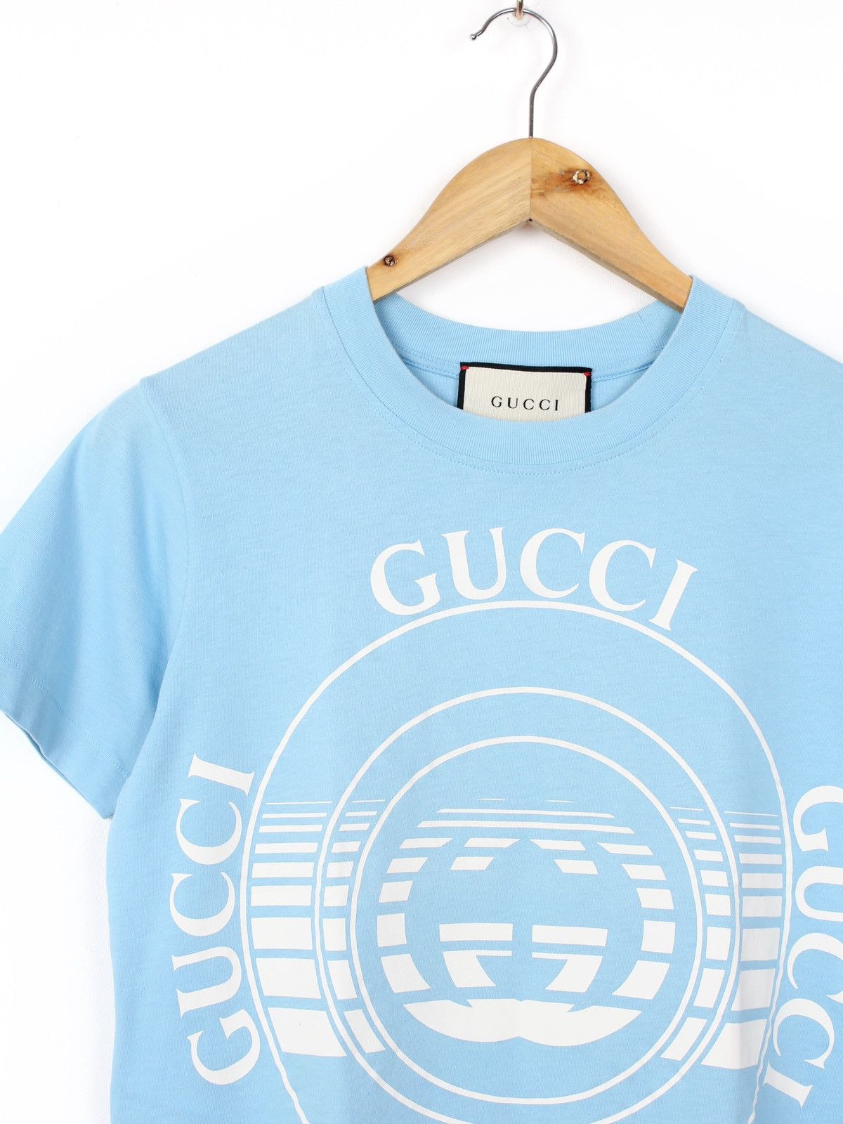 Gucci Gucci Light Blue Big Logo Cotton T-shirt Size S / US 4 / IT 40 - 2 Thumbnail