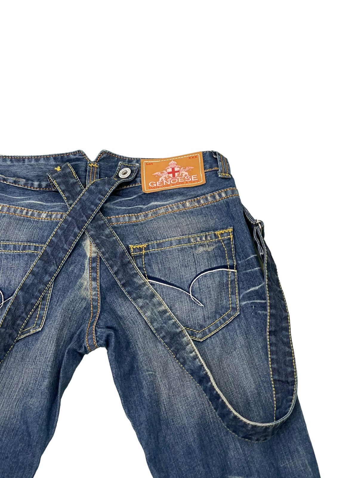 Japanese Brand Suspender Jeans Genoese Distres Low Rise Slim 7🟦5 Size US 28 / EU 44 - 20 Thumbnail
