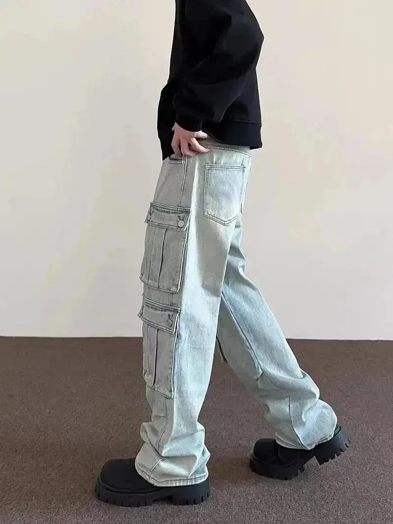 Japanese Brand Street wash multi-pocket casual jeans Size US 34 / EU 50 - 3 Thumbnail