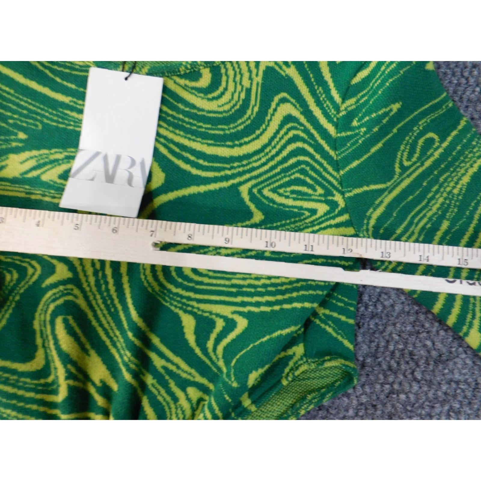 Zara Zara Dress Women Geometric Day Party Casual A-Line Knee Length Green Polyester Crew Neck Zip Raglan Sleeve Stretch Medium M Regular Velvet? Size M / US 6-8 / IT 42-44 - 5 Thumbnail