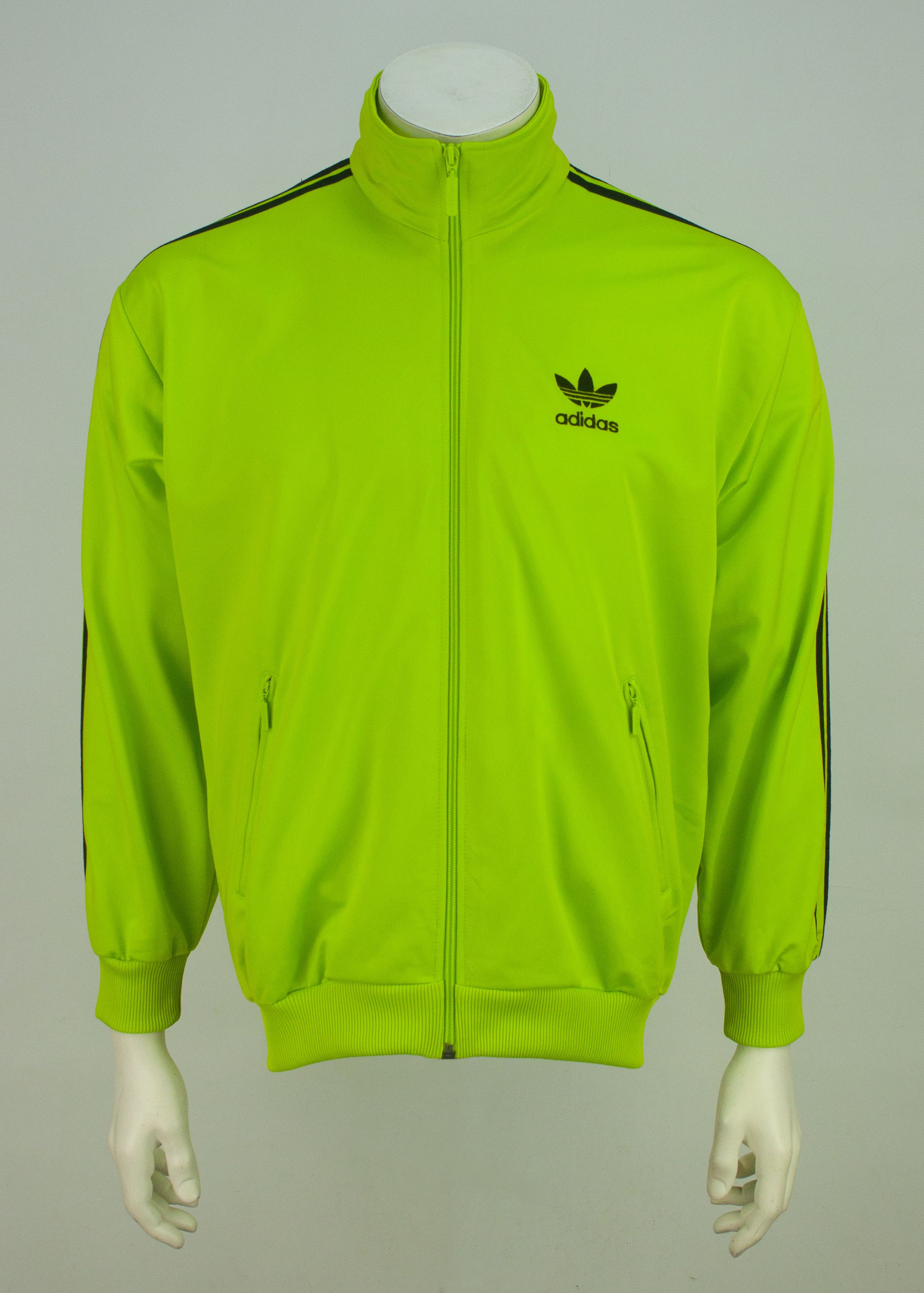 image of Adidas Full Zip Track Top Jacket Neon Green Firebird Trefoil in Acid Green, Men's (Size Small)