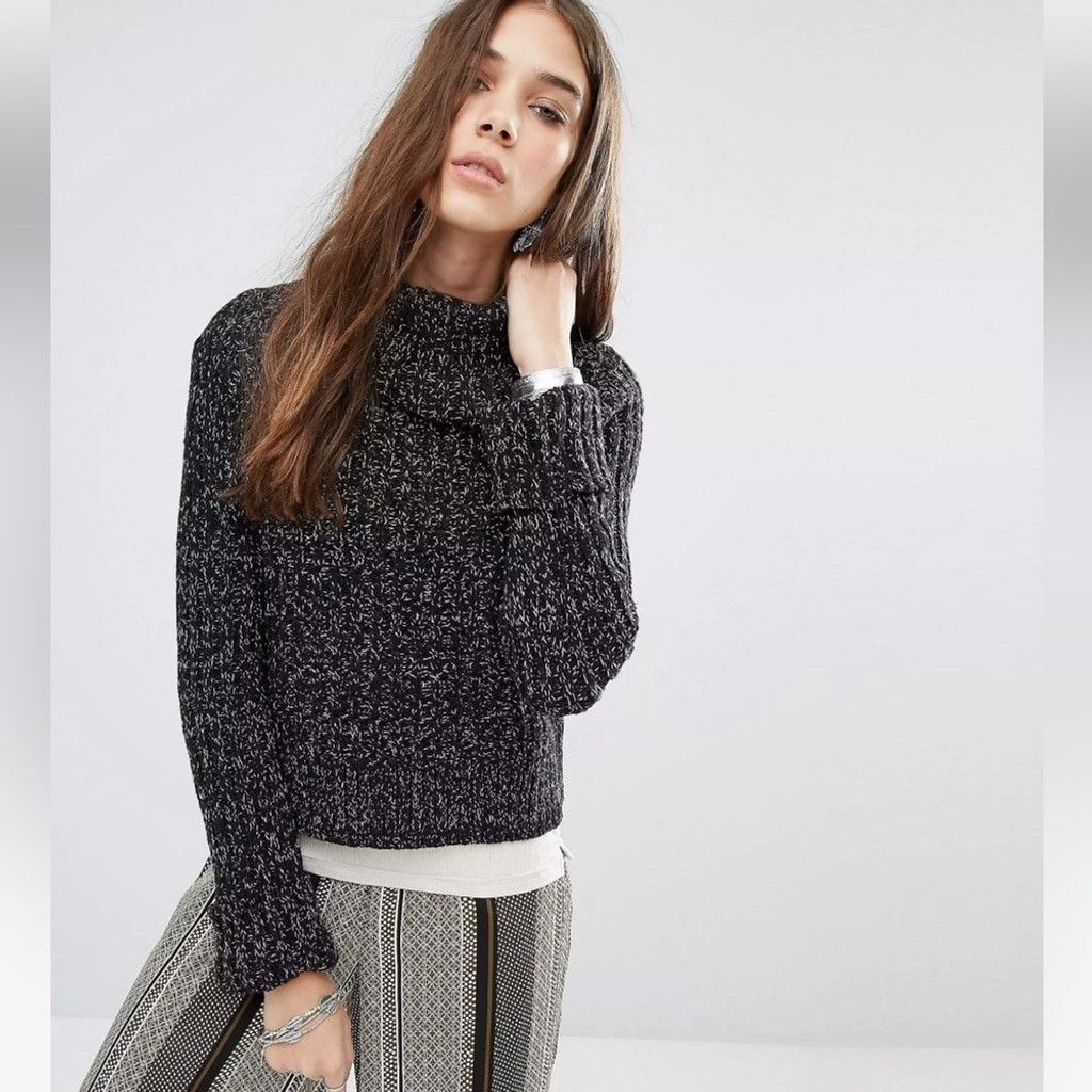 Free People Free People Black Marled Twisted Cable Knit Jumper Size M Size M / US 6-8 / IT 42-44 - 1 Thumbnail