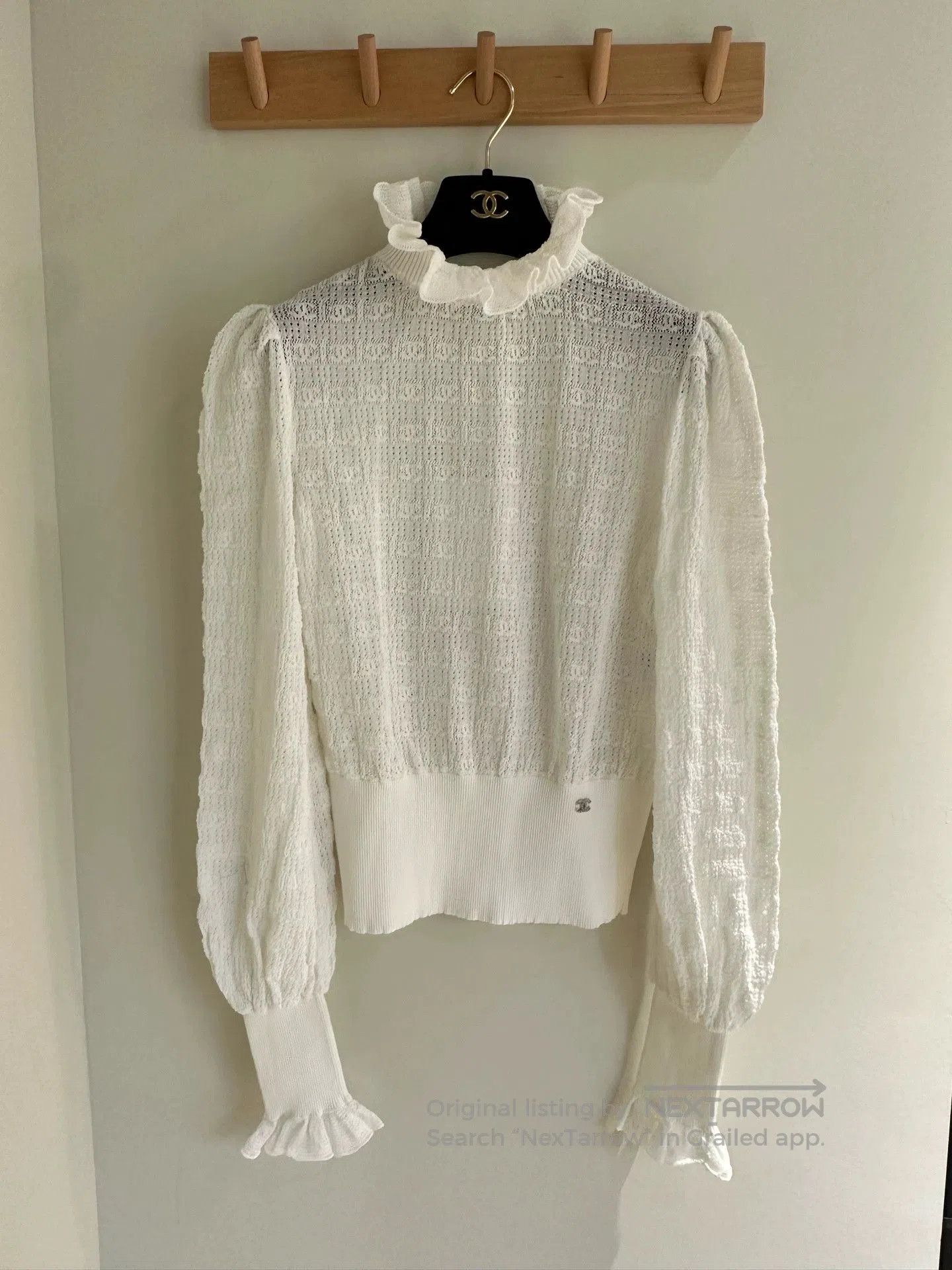 Chanel 22B Ruffle Logo Knit Top.