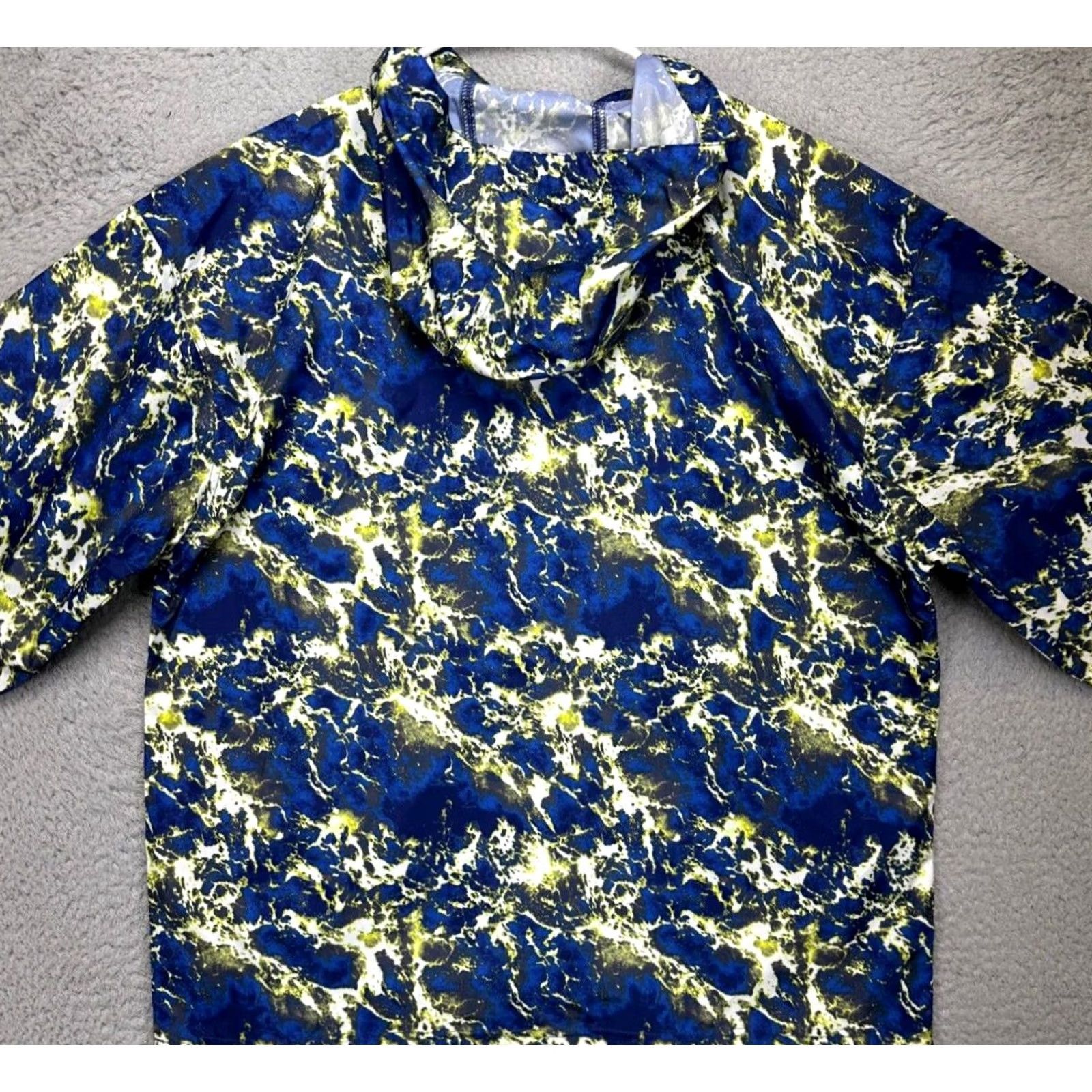 Champion Champion Jacket Mens Large Blue Geometric Windbreaker Hooded 1/2 Zip Lightweight Regular Fit Outer Shell Polyester Size US L / EU 52-54 / 3 - 5 Thumbnail
