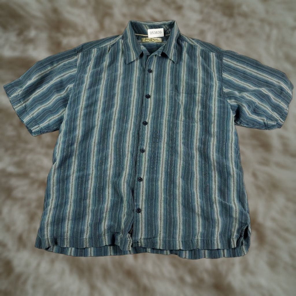 Tommy Bahama Tommy Bahama Hawaiian Shirt Mens Large Blue Striped Button-Up Short Sleeve Silk Size US L / EU 52-54 / 3 - 1 Thumbnail