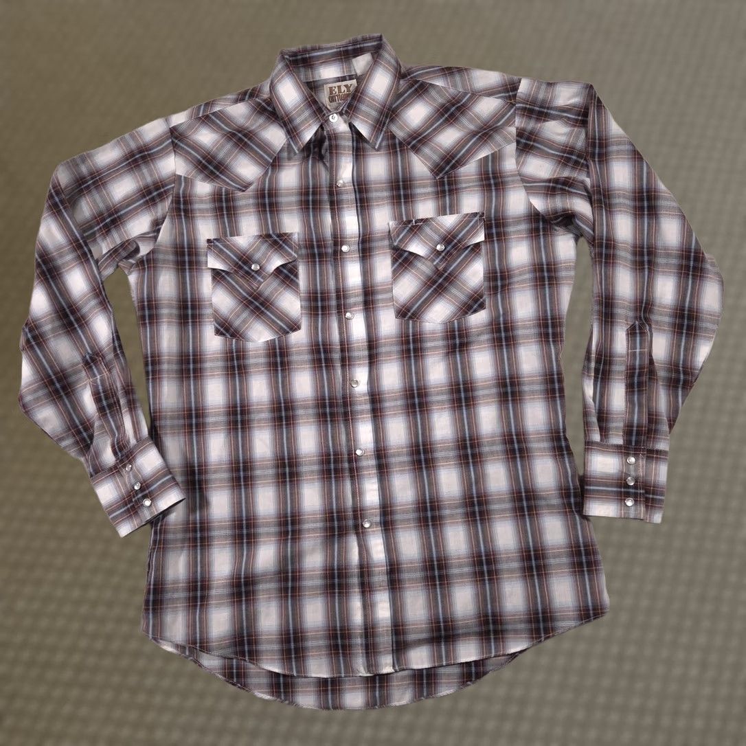 Vintage VINTAGE Ely Cattleman Shirt Mens Medium Brown Blue Plaid Western Pearl Snap Long Sleeve Size US M / EU 48-50 / 2 - 1 Thumbnail