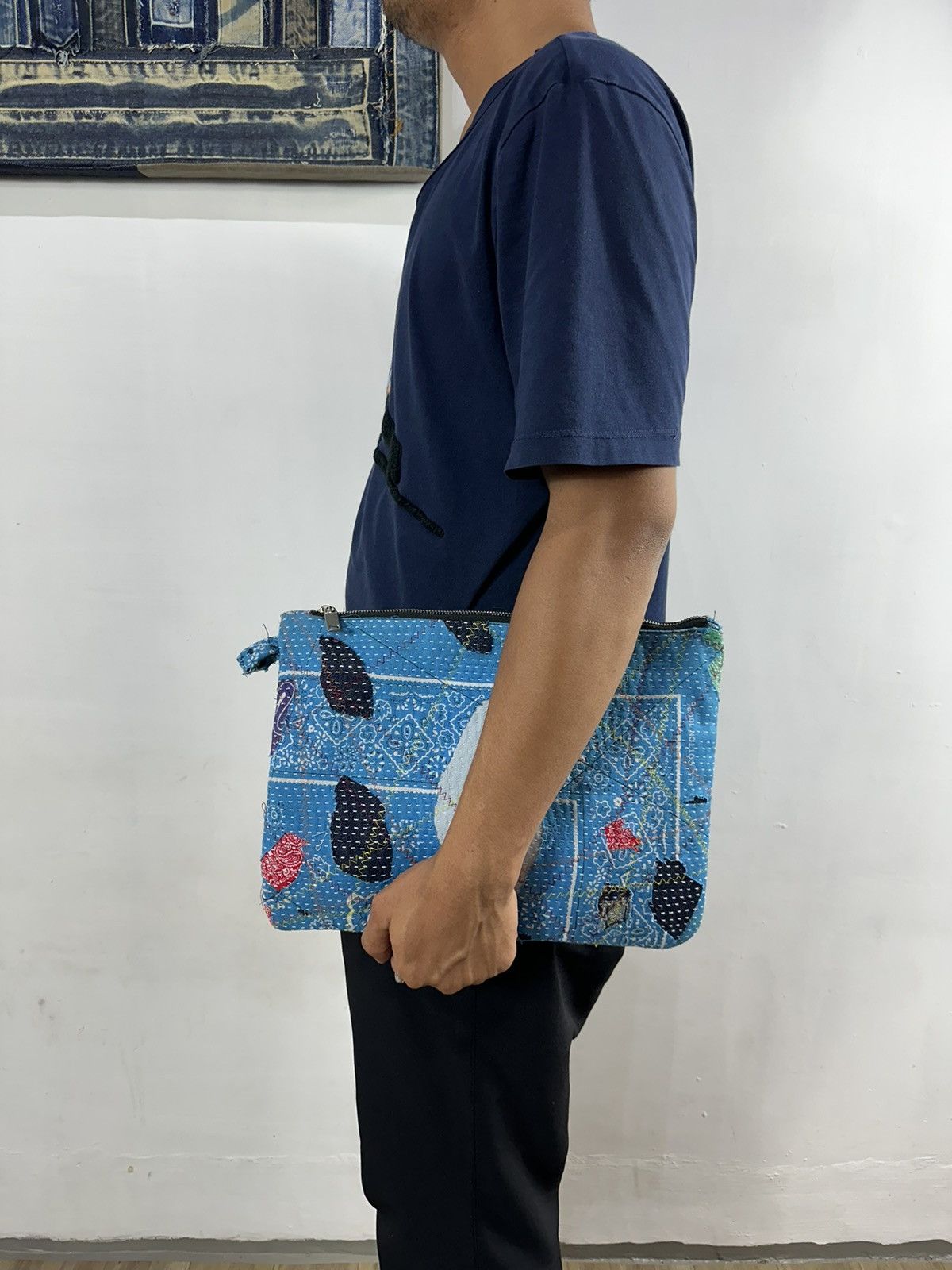 Handmade Custom Made Distressed Patchwork Boro Paisley cutch bag Size ONE SIZE - 2 Thumbnail