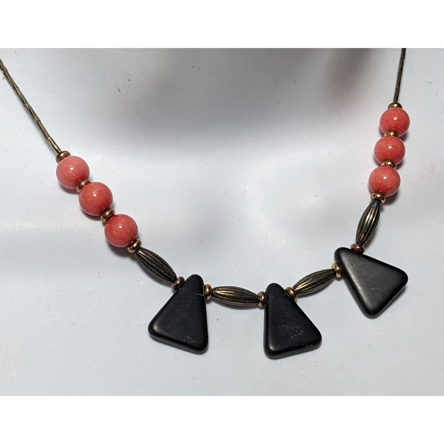 Other Vintage Geometric Onyx Pink Gem And Silver Tone Beaded Neckl Size ONE SIZE - 10 Thumbnail