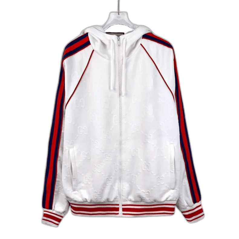 Gucci Gucci White Striped Logo Embossed Hooded Jacket Size US XS / EU 42 / 0 - 1 Thumbnail