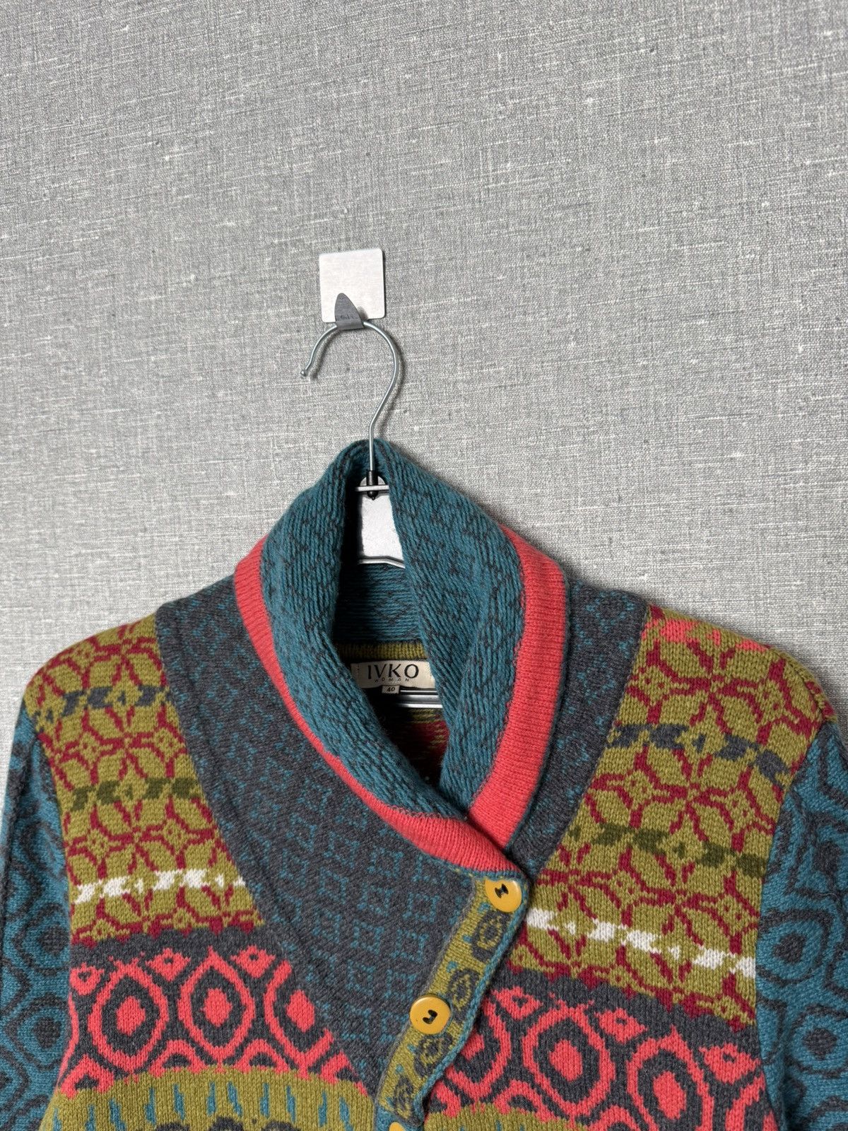 Desigual Ivko Wool Cardigan Geometric Pattern Shawl Collar Sweater Size M / US 6-8 / IT 42-44 - 8 Thumbnail
