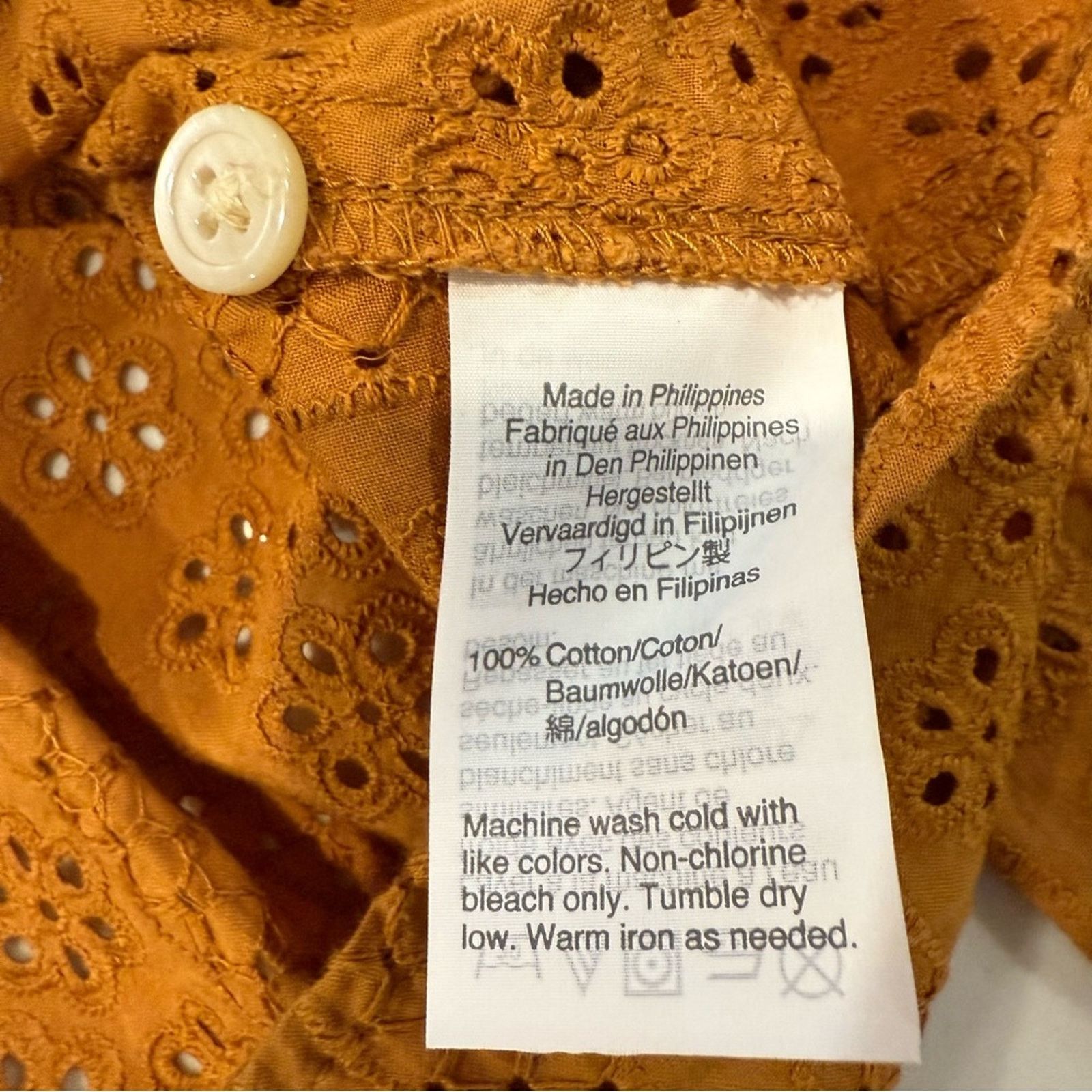Madewell Madewell Eyelet Double Tie Peasant Top Womens XS Carrot Cake Size XS / US 0-2 / IT 36-38 - 6 Thumbnail