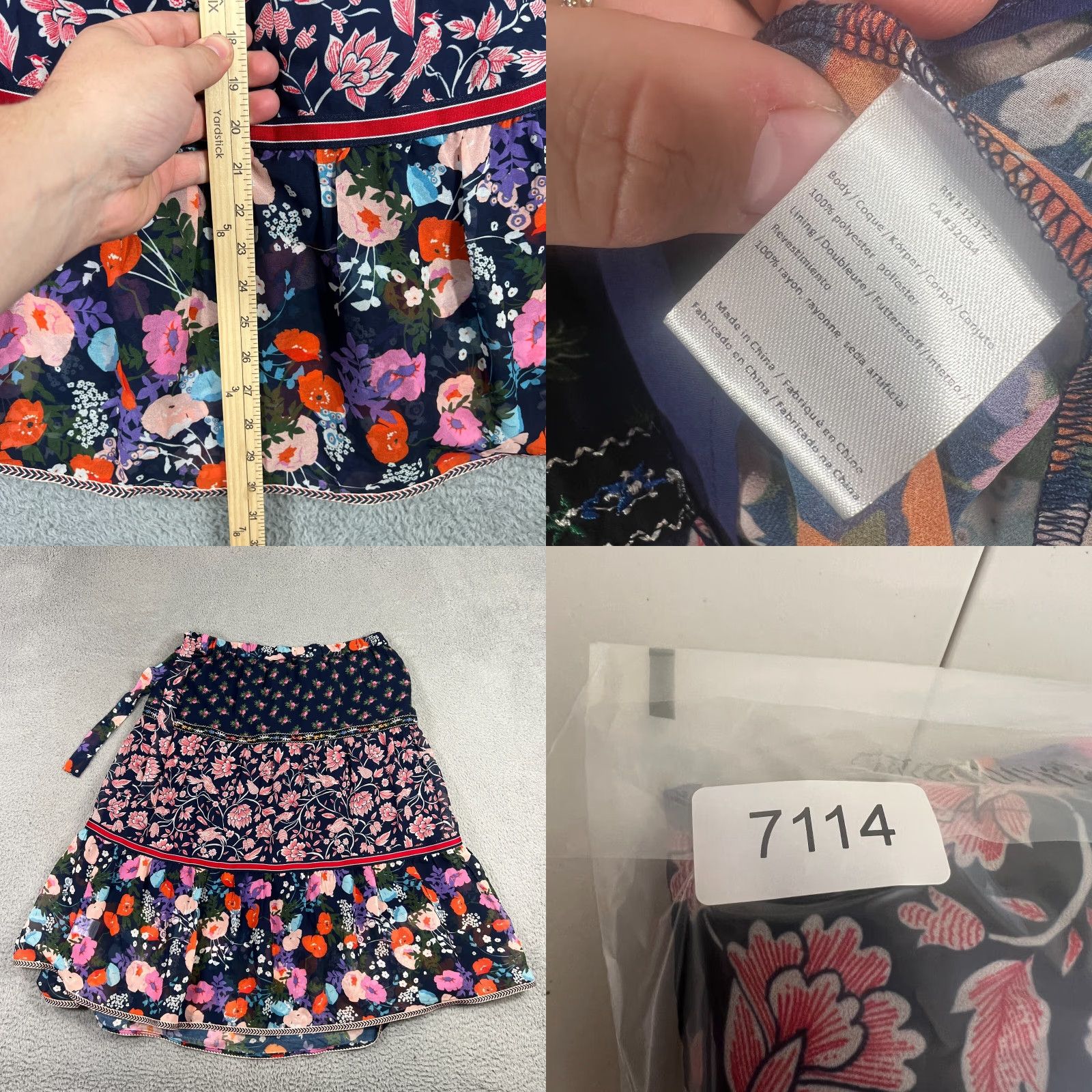 Anthropologie One September Floral Melody Skirt Size L Navy Blue Pink Tiered Anthropologie Size 36" / US 14 / IT 50 - 8 Thumbnail