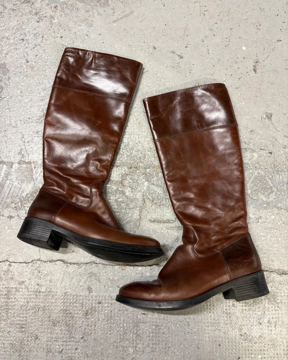 Miu Miu × Vintage MiuMiu Minimalist Pure Brown Leather Ankle Boots Size US 7 / IT 37 - 1 Thumbnail