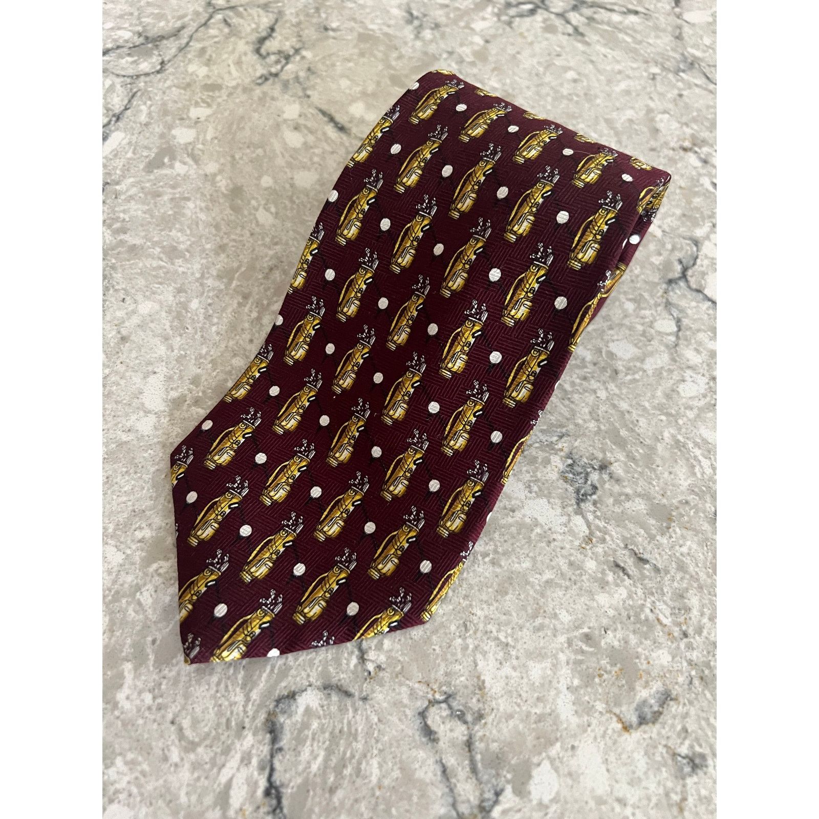 Vintage Vintage Golf Themed 100% Silk Neck Tie Red Gold Golf Bag Size ONE SIZE - 1 Thumbnail