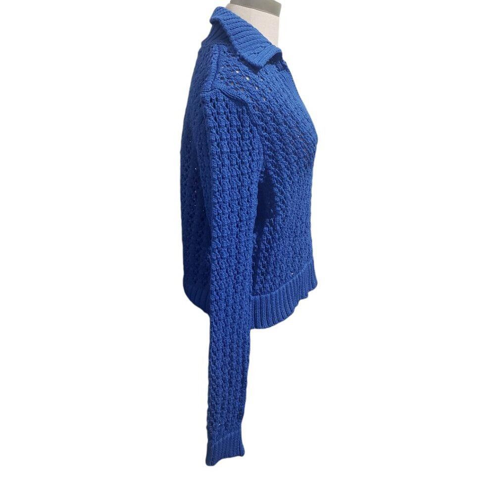 Mango CT1948 MNG Mango Blue open Stitch Cropped Sweater L Size L / US 10 / IT 46 - 3 Thumbnail