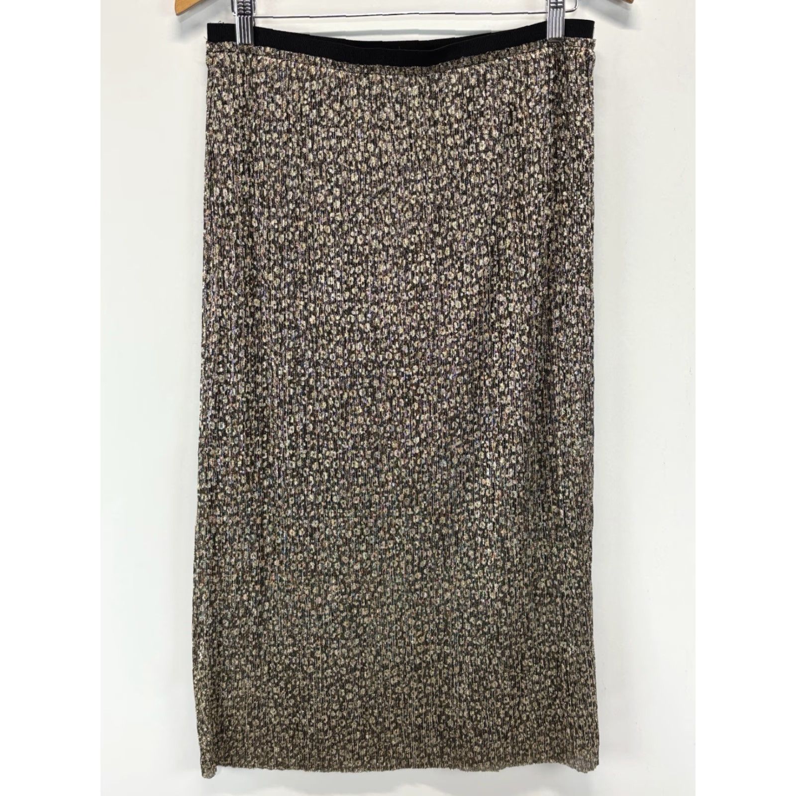 Vintage Maeve Anina Midi Skirt Sz 8 Black Gold Shimmer Stretch Pull On Women Pencil Straight Midi Skirt Size 30" / US 8 / IT 44 - 3 Thumbnail