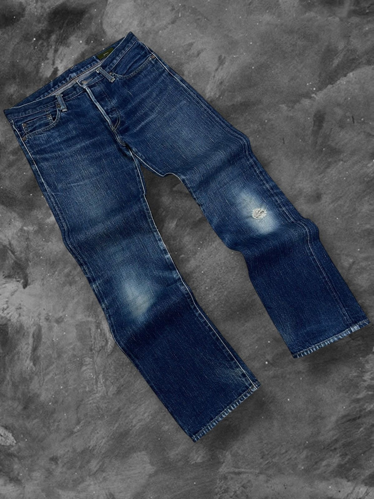 Japanese Brand Vintage Designer Japan Green Selvedge Distressed Blue Denim Size US 32 / EU 48 - 2 Thumbnail