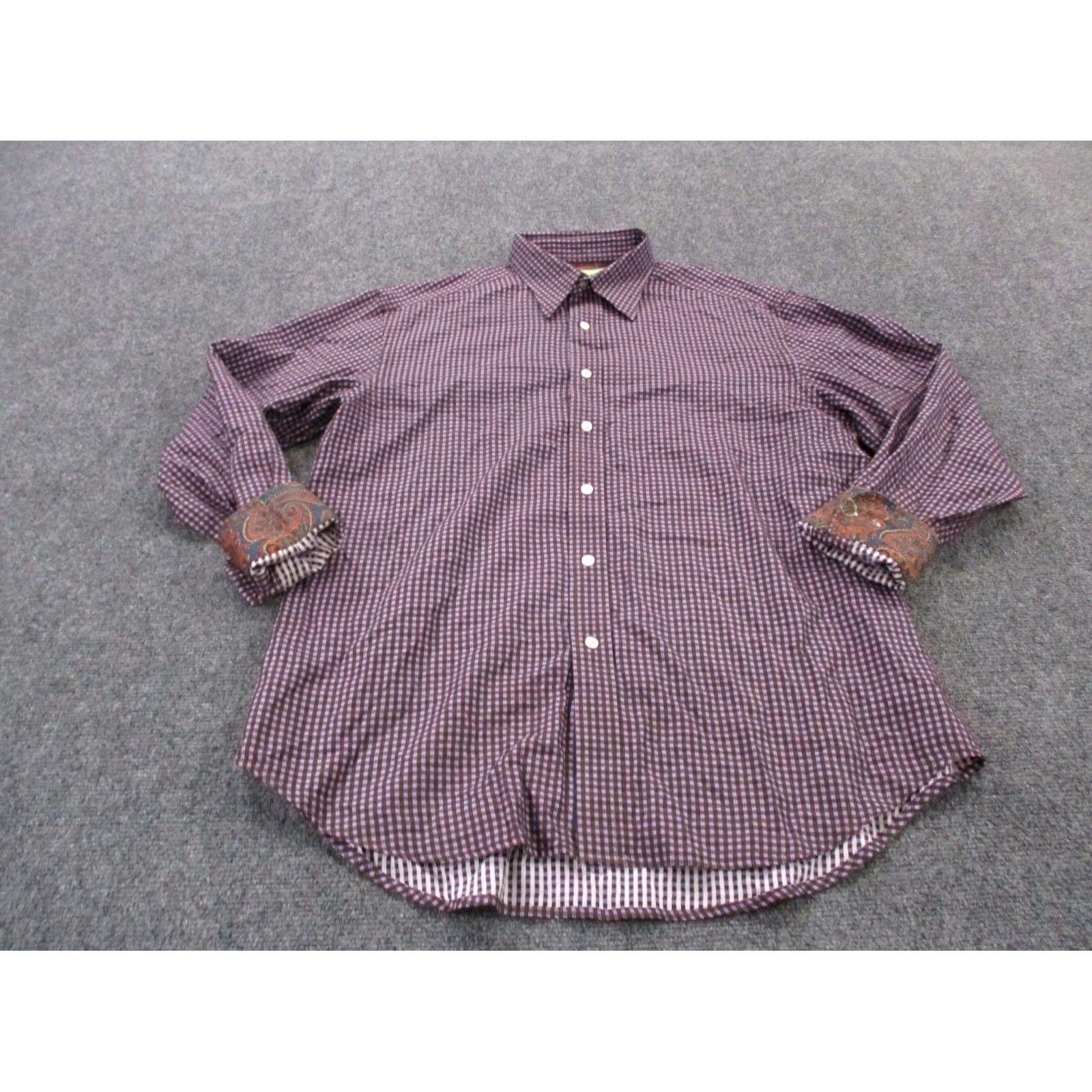 Robert Graham Robert Graham Designer Shirt Mens L Purple Plaid Dress Casual Flip Cuff Size US L / EU 52-54 / 3 - 2 Thumbnail