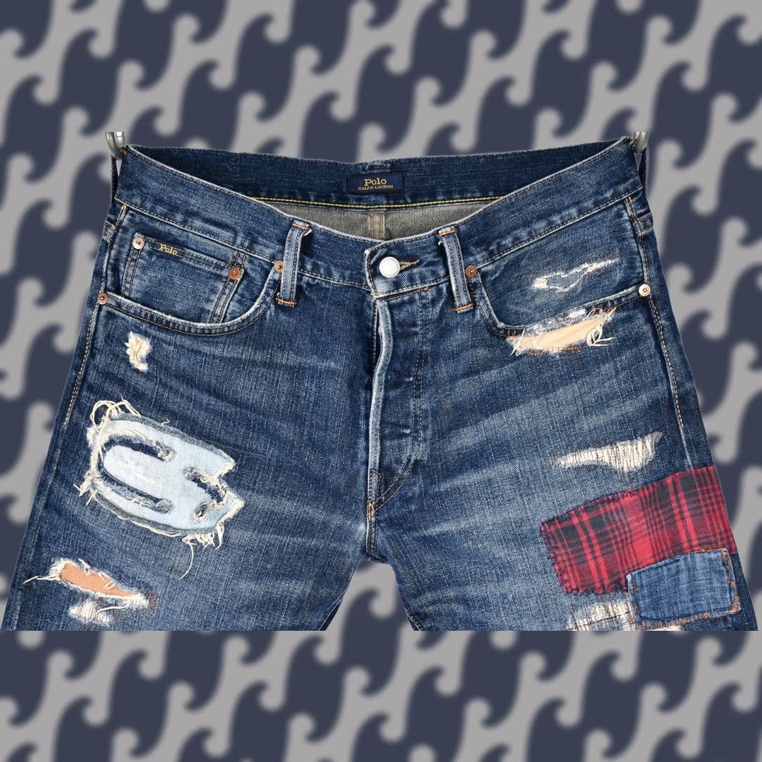 Polo Ralph Lauren Polo Ralph Lauren Sullivan Slim Patches Distressed Jeans W32 L30 Men Jeans 5-Pocket Blue 100% Cotton Vintage No Size US XS / EU 42 / 0 - 1 Thumbnail