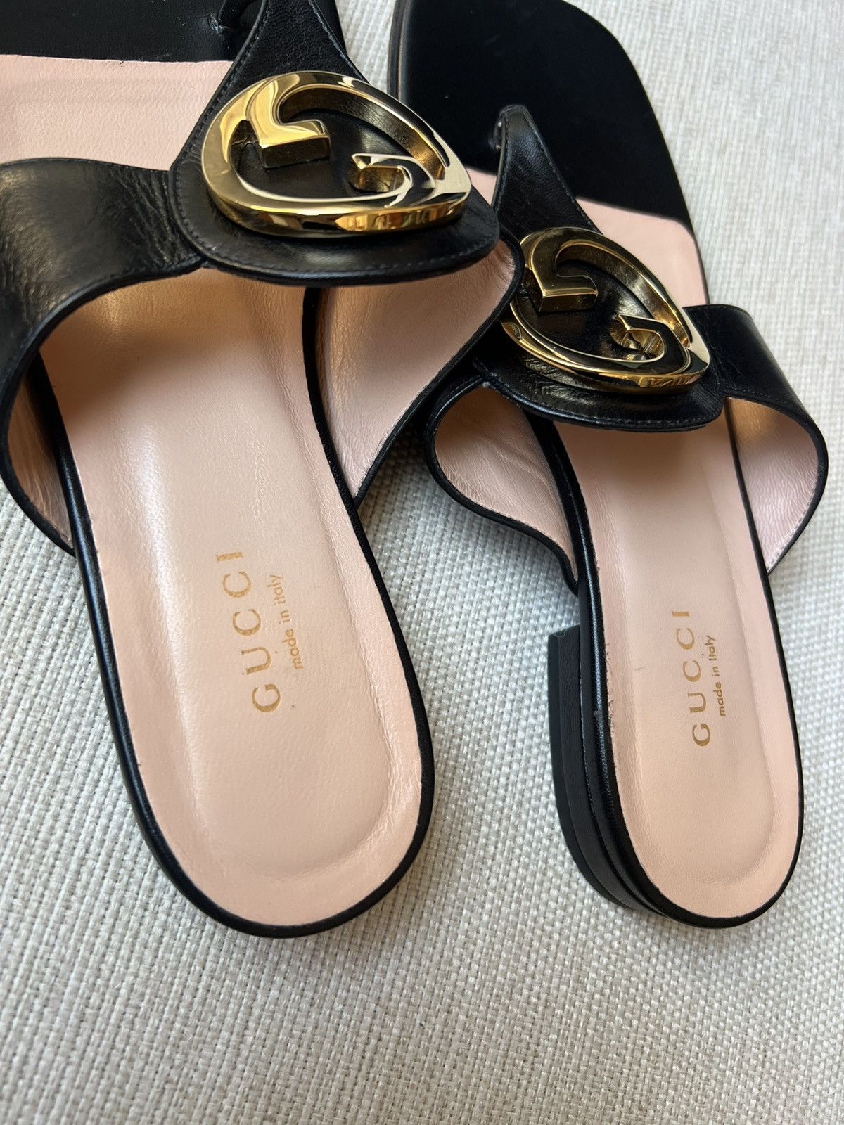Gucci Gucci Blondie Logo-embellished leather Sandals Black Size US 7.5 / IT 37.5 - 2 Thumbnail