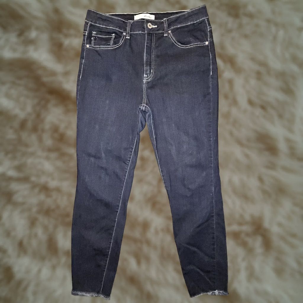 Vintage Kancan High Rise Skinny Ankle Jeans Women's 13/30 Frayed Hem Stretch Preppy Jeans Blue Denim City 90s Womens Size 34" / US 12 / IT 48 - 1 Thumbnail