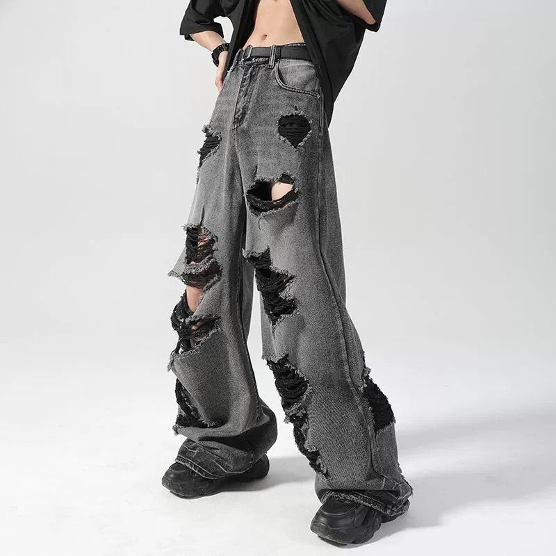 Vintage Men's loose distressed wide-leg straight ripped jeans Size US 32 / EU 48 - 2 Thumbnail