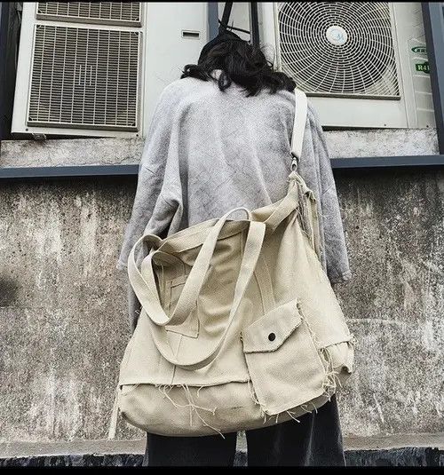Vintage Tote Bag Canvas Single Vintage Solid Hasp Shoulder Bag Size ONE SIZE - 2 Thumbnail