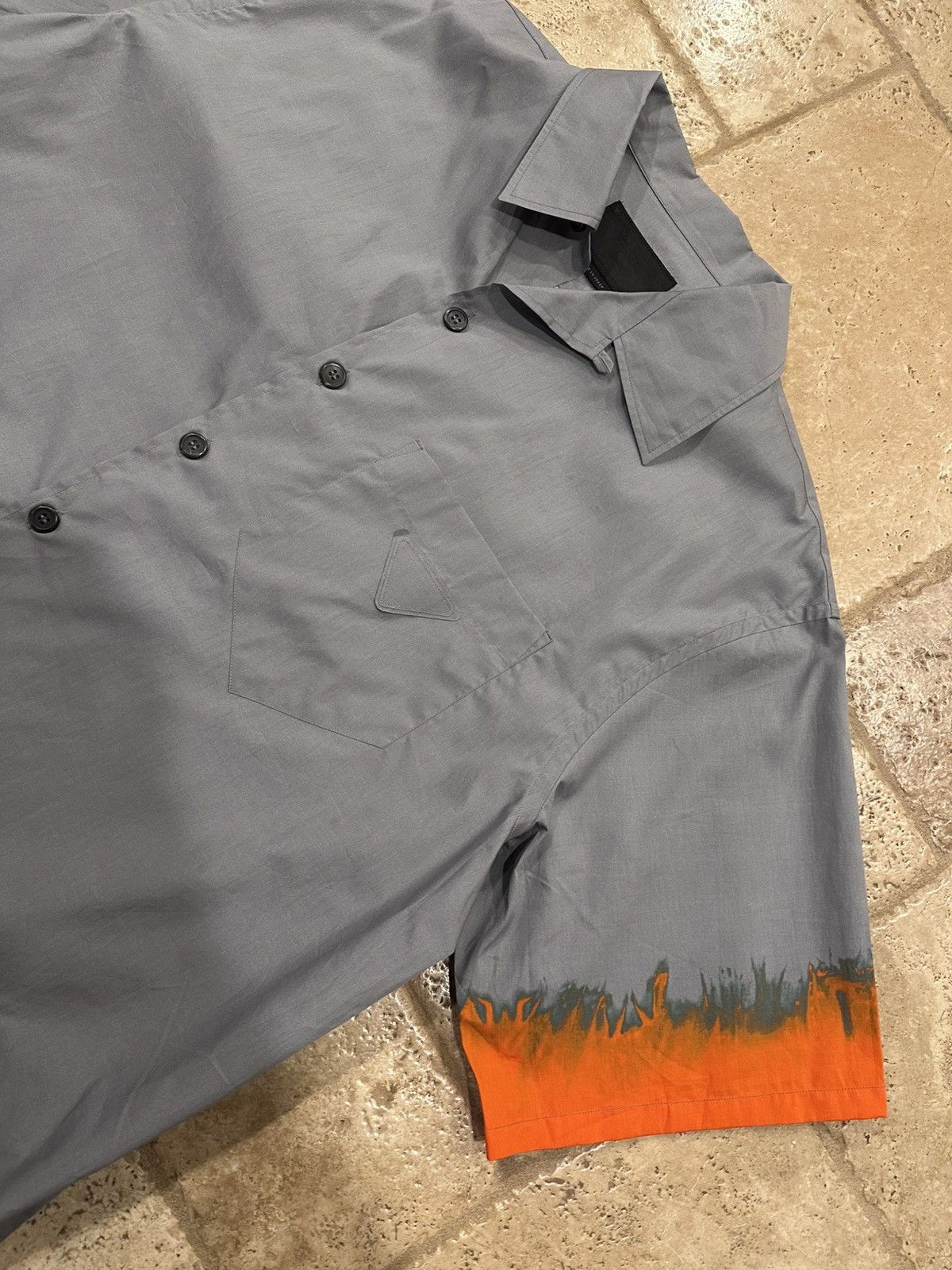 Prada Prada Grey / Orange Flames Tie-Dye Print Button Up Shirt Size US XXL / EU 58 / 5 - 5 Thumbnail